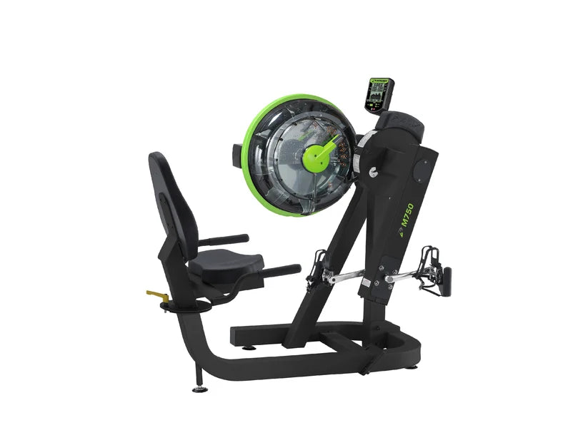 Recumbent bike with digital display on a white background