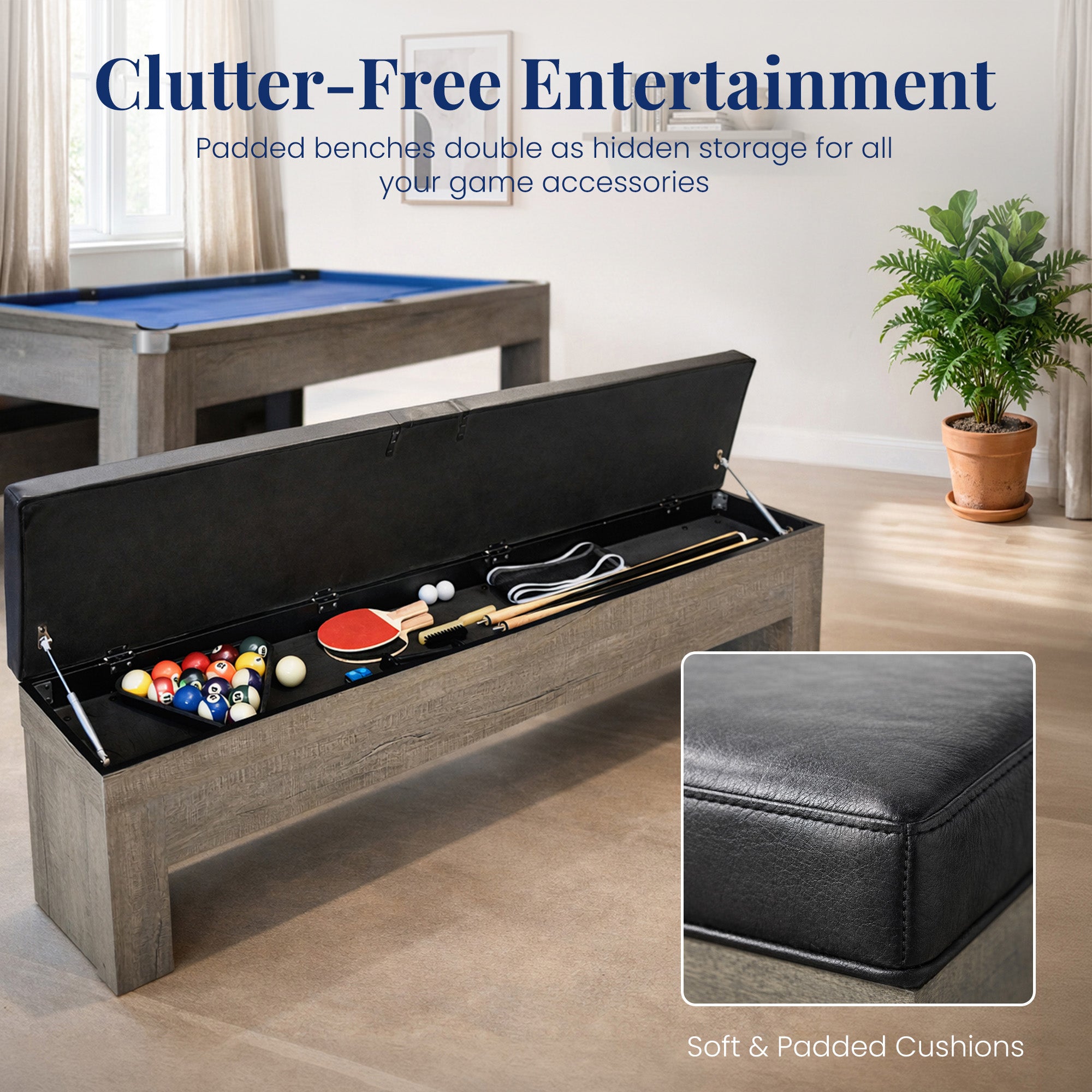 Newport 7-ft Pool Table Combo Set with Benches - Rustic Grey with Blue Felt - image 5