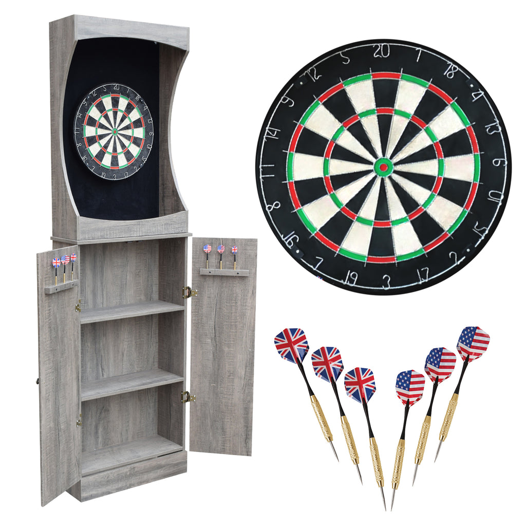 Westwood Bristle Dartboard and 84-in Free-Standing Cabinet - Rustic Gray