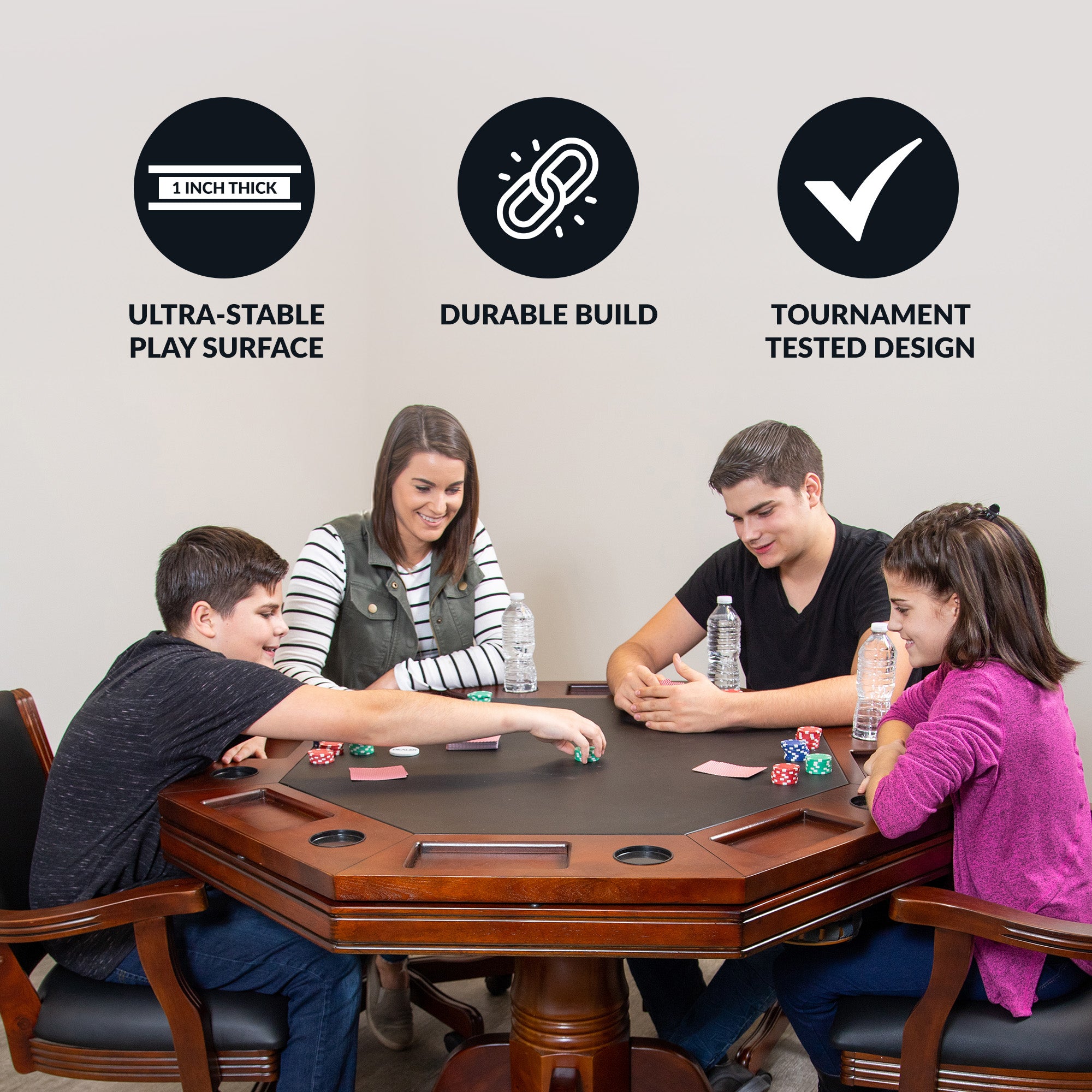 Kingston 48-in Poker Table Combo Set with 4 Arm Chairs - Walnut Finish - image 4