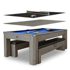 Newport 7-ft Pool Table Combo Set with Benches - Rustic Grey with Blue Felt