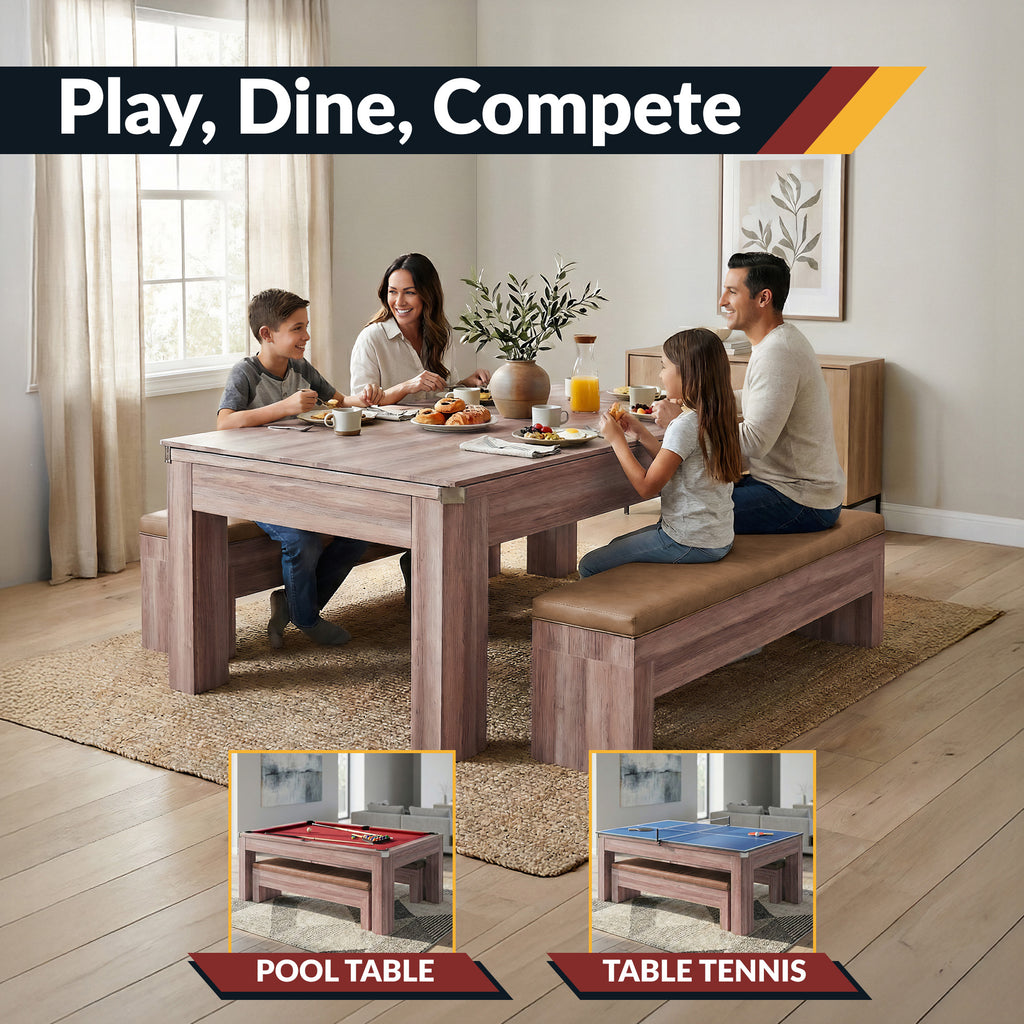 Newport 7-ft Pool Table Combo Set with Benches - Light Oak with Red Felt - image 6