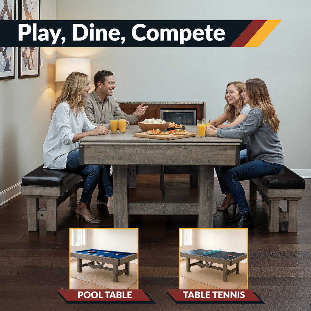 Logan 7-ft Pool Table Combo Set with Benches - Rustic Gray with Blue Felt - image 6