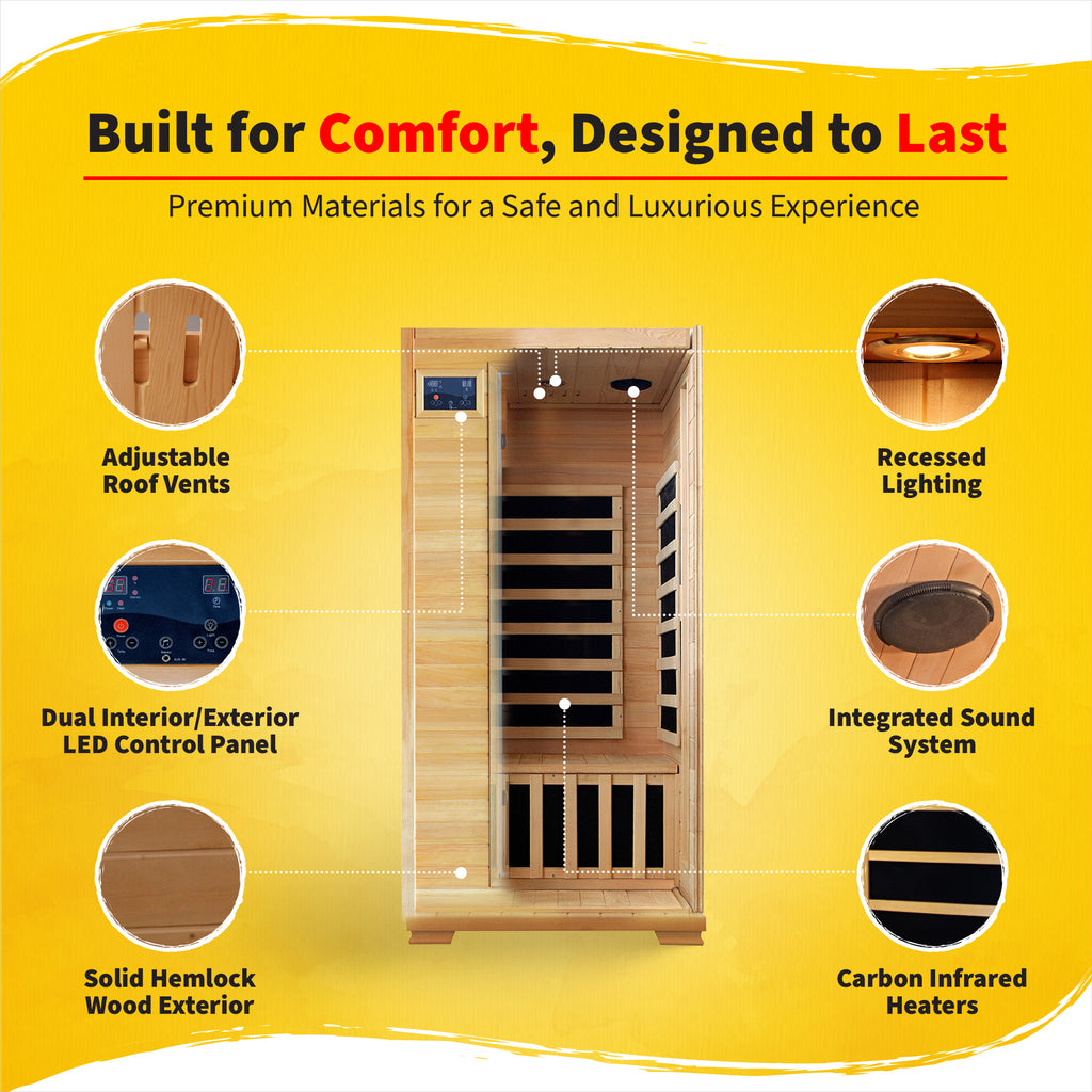 Buena Vista 1-2 Person Hemlock Infrared Sauna with 4 Carbon Heaters - image 3