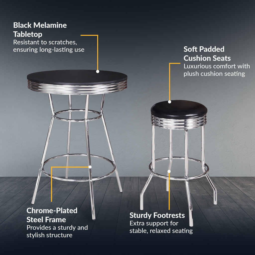 Remington 30-in Chrome Pub Table with Stools - 3 Piece Set - Black - image 3