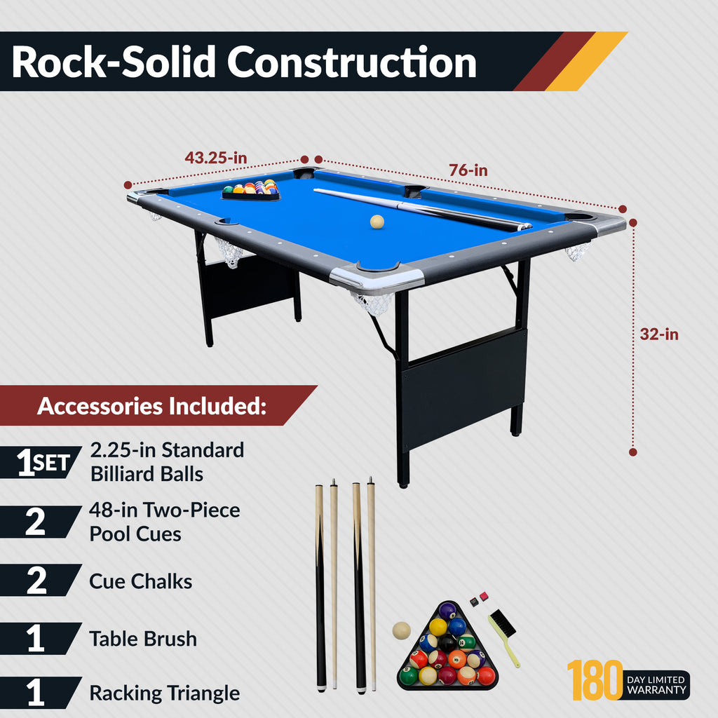Fairmont 6-ft Portable Pool Table - Black with Blue Felt - image 3