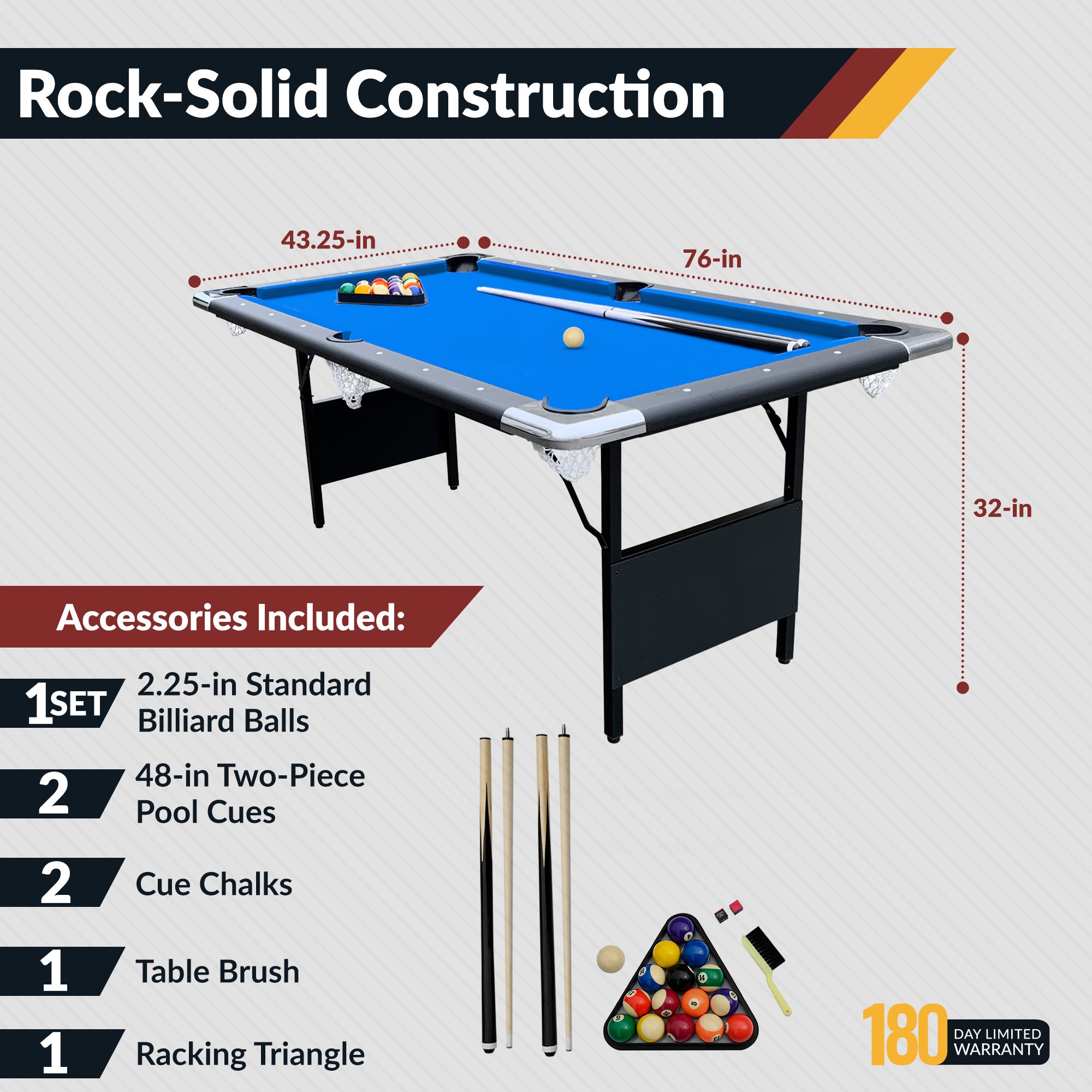 Fairmont 6-ft Portable Pool Table - Black with Blue Felt - image 3