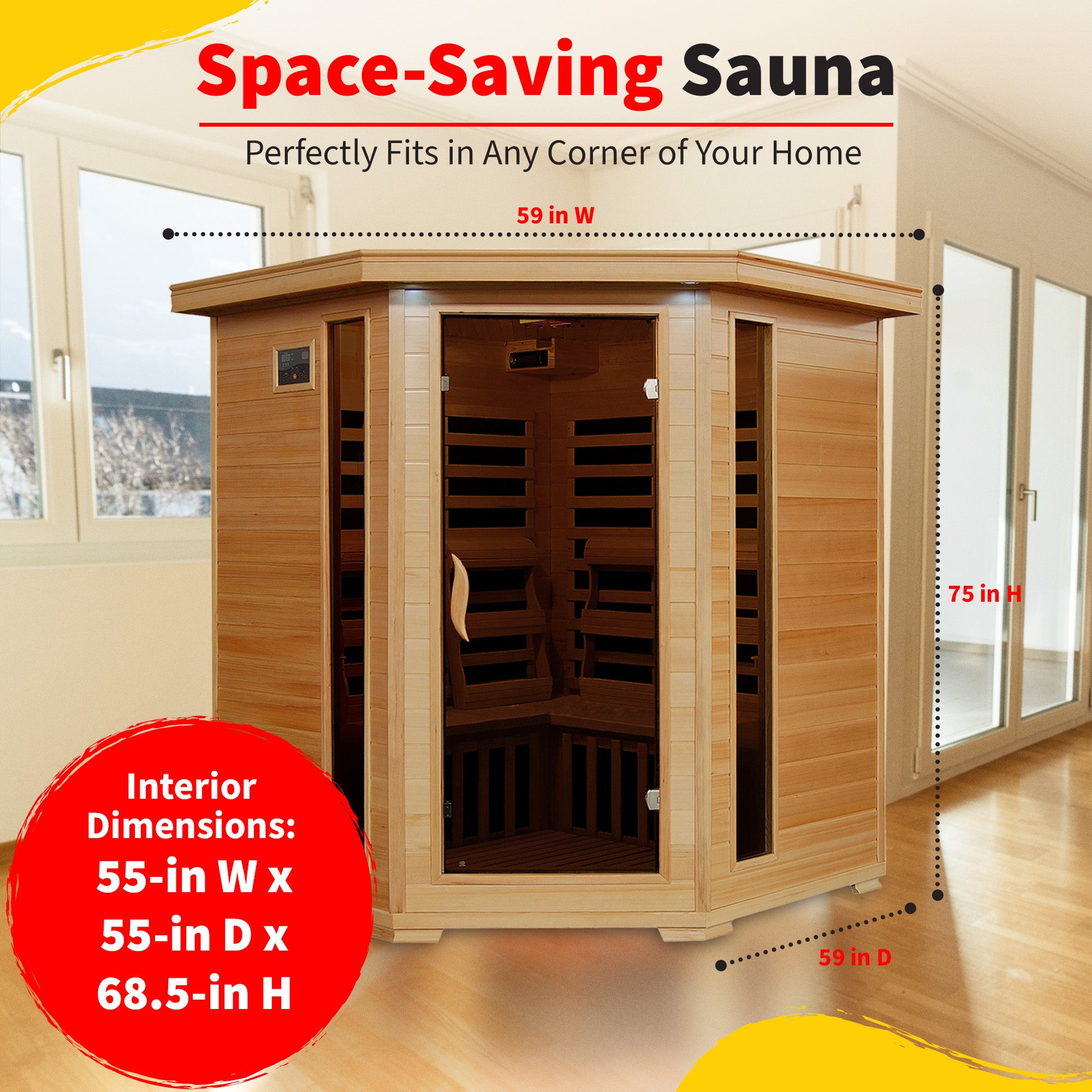 Tucson 4-Person Hemlock Corner Infrared Sauna with 10 Carbon Heaters - image 4
