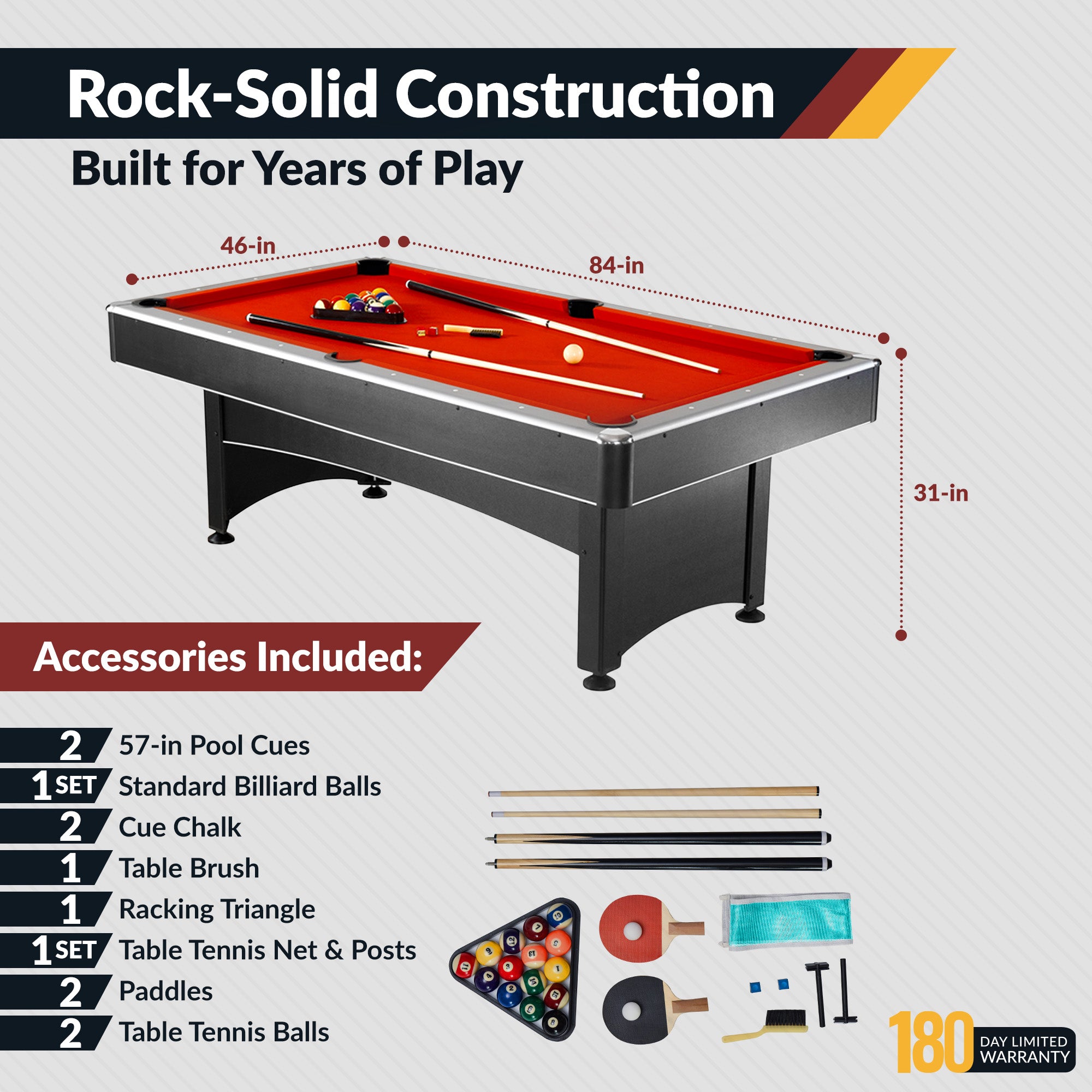 Maverick 7-ft Pool Table with Table Tennis Top - Black with Red Felt - image 3