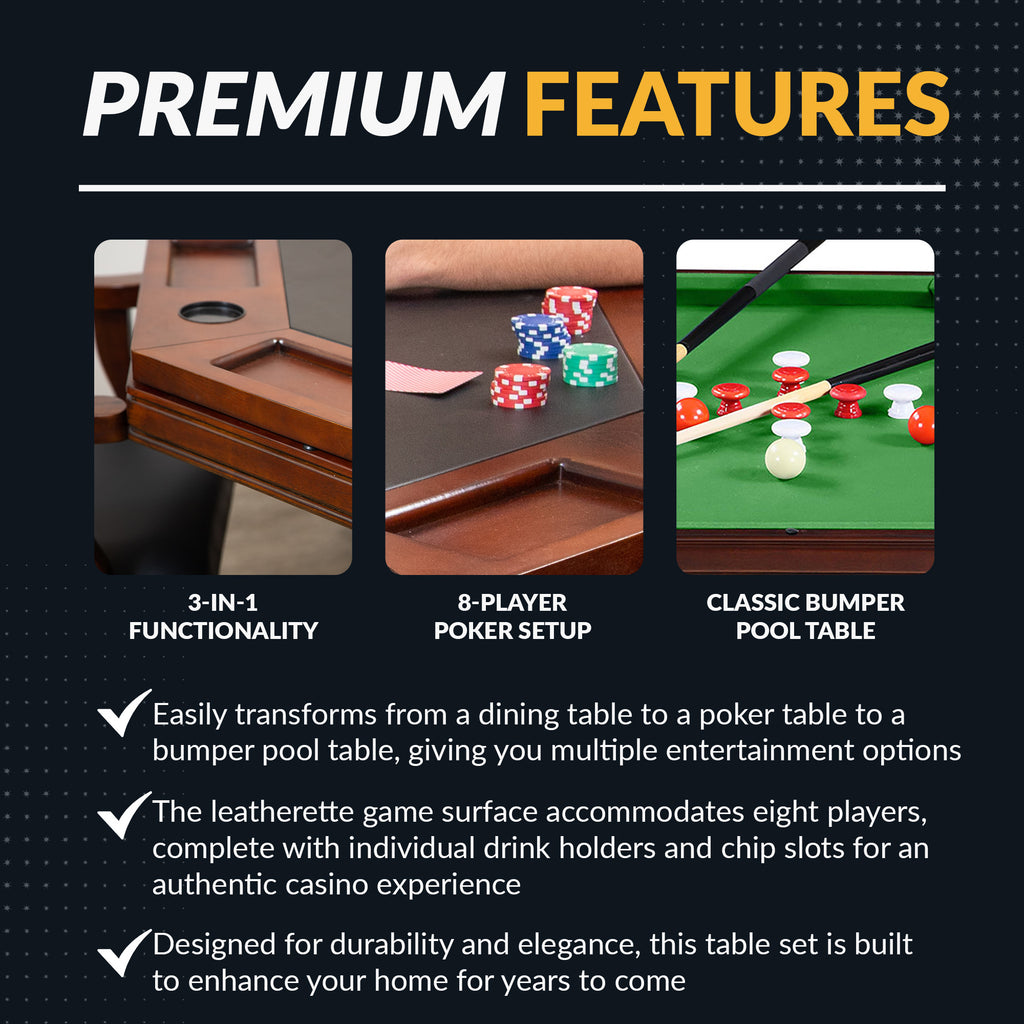 Kingston 48-in Poker Table Combo Set with 4 Arm Chairs - Walnut Finish - image 5