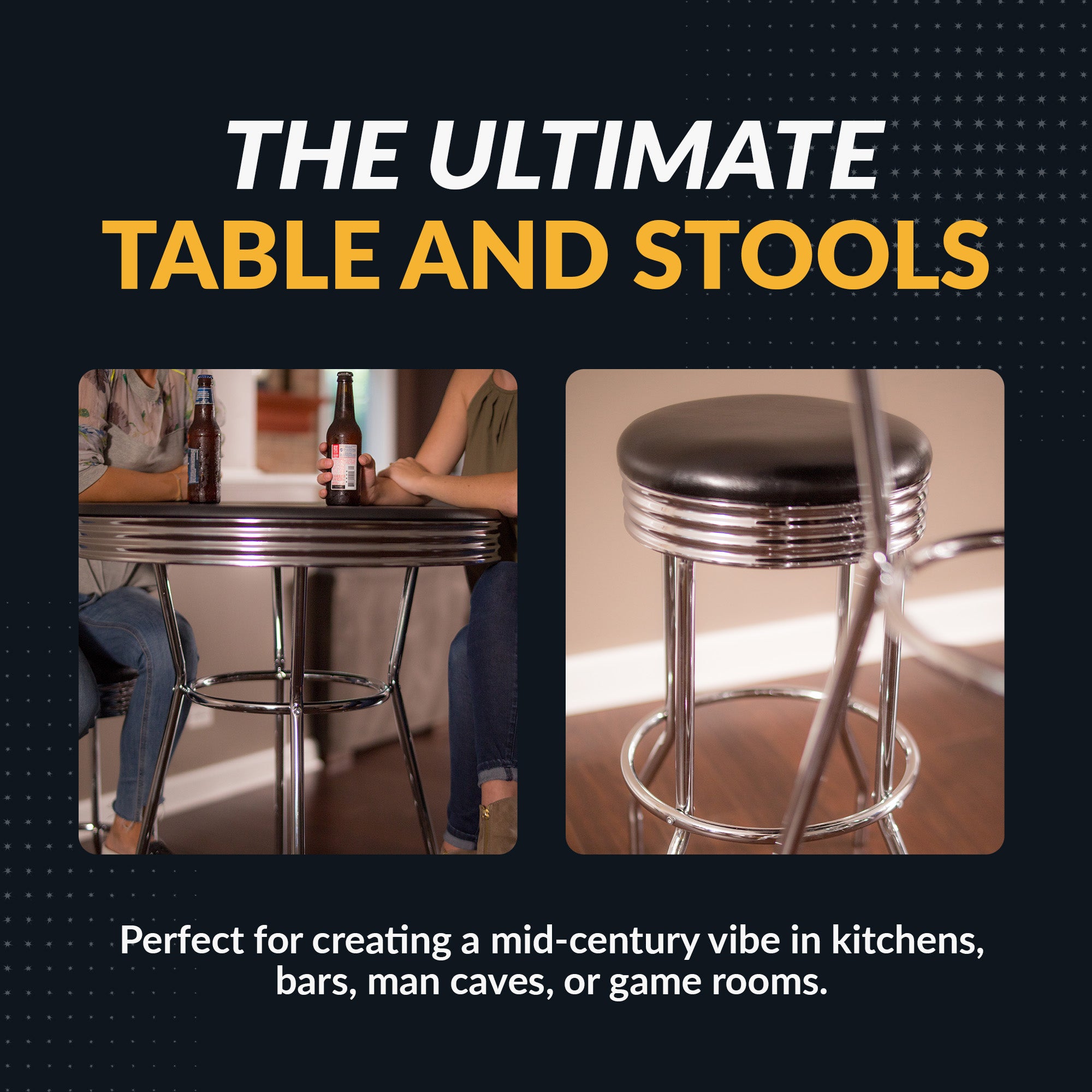 Remington 30-in Chrome Pub Table with Stools - 3 Piece Set - Black - image 5