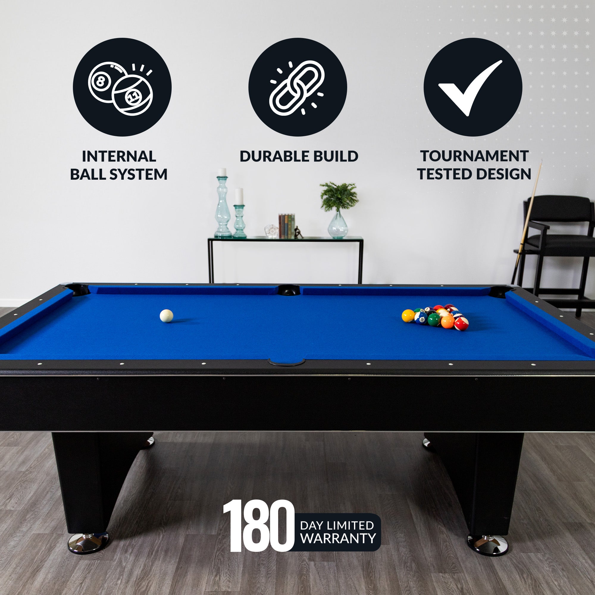 Hustler 7-ft Pool Table with Ball Return - Black with Blue Felt - image 4
