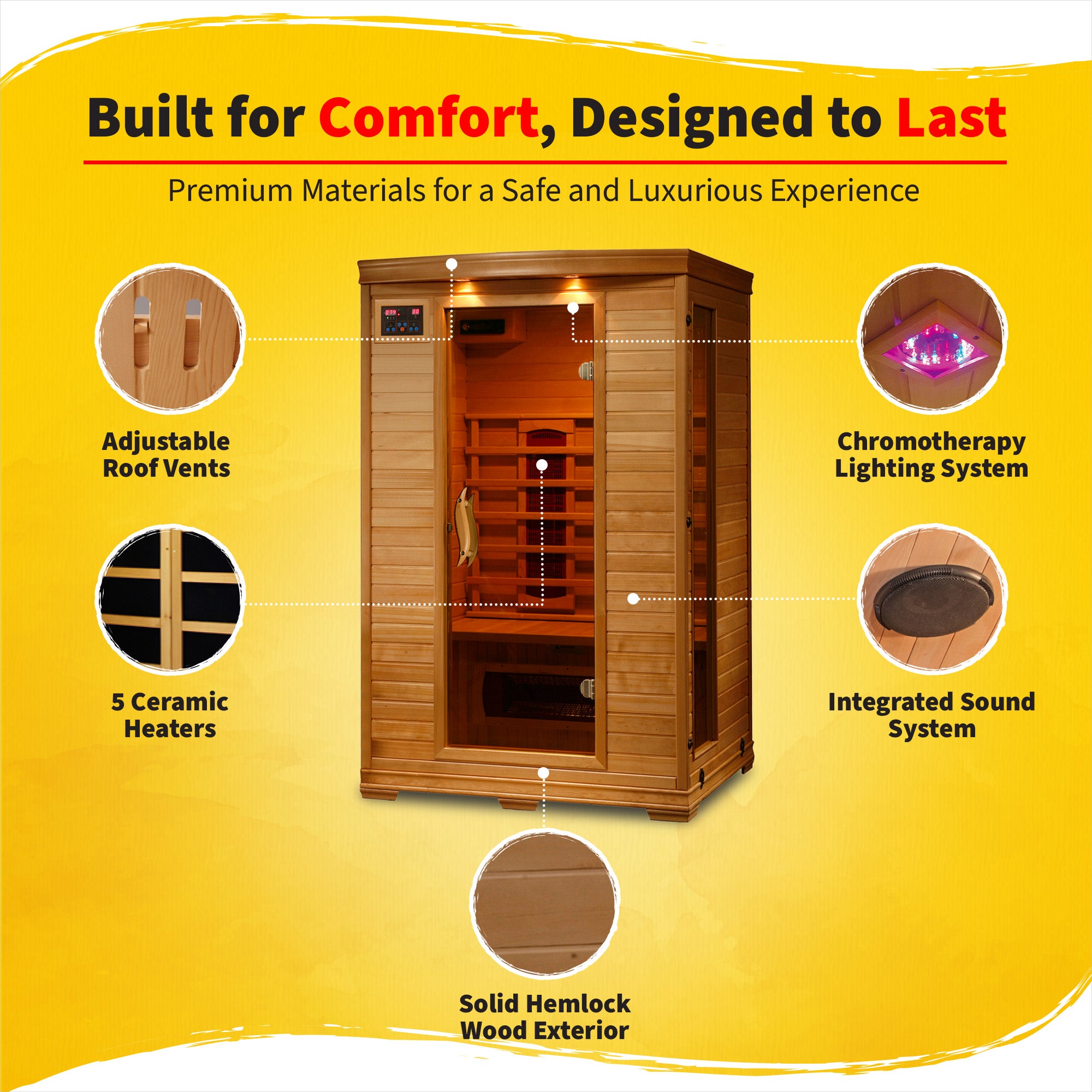 Coronado 2-Person Hemlock Infrared Sauna with 5 Ceramic Heaters - image 3