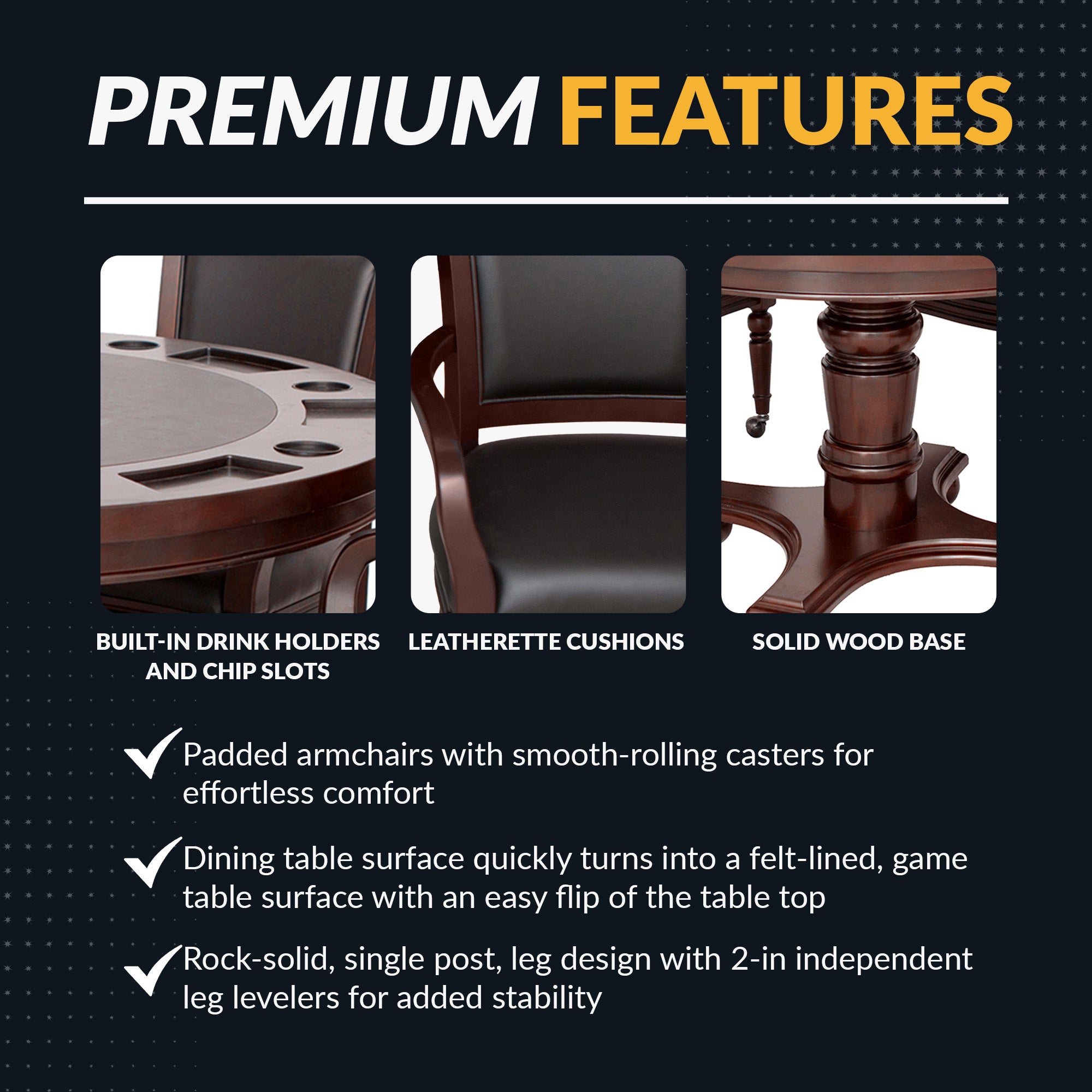 Bridgeport 48-in Poker Table and Dining Top with 4 Arm Chairs - Walnut Finish - image 5