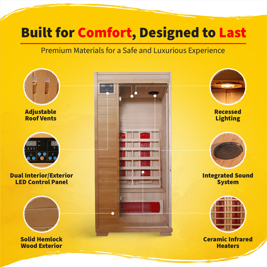 Buena Vista 1-2 Person Hemlock Infrared Sauna with 3 Ceramic Heaters - image 3