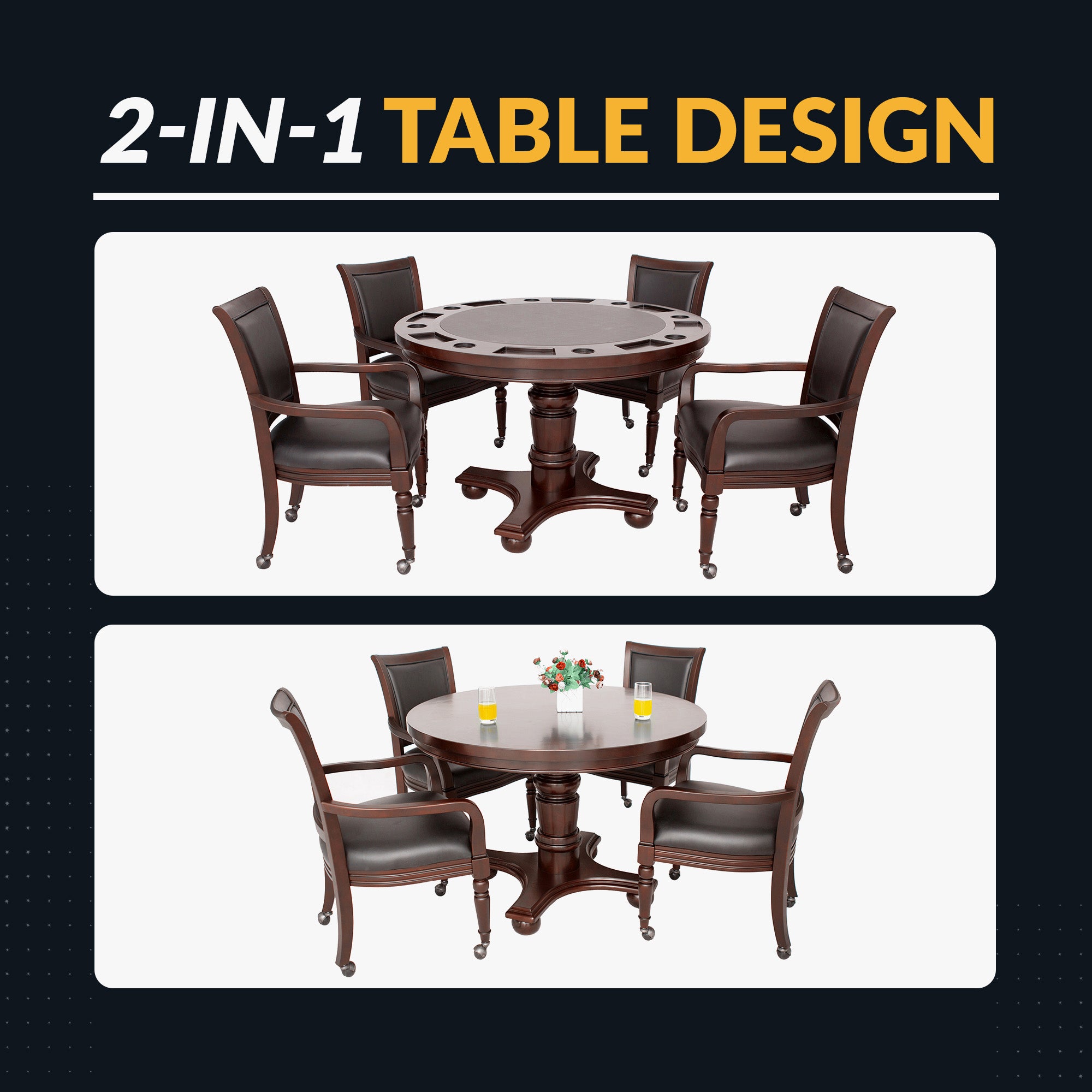 Bridgeport 48-in Poker Table and Dining Top with 4 Arm Chairs - Walnut Finish - image 6