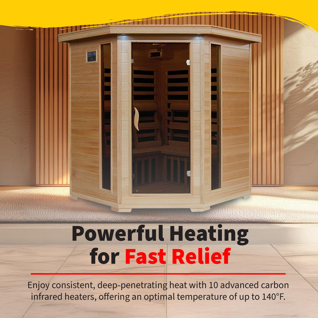 Tucson 4-Person Hemlock Corner Infrared Sauna with 10 Carbon Heaters - image 6