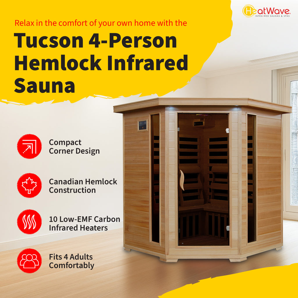 Tucson 4-Person Hemlock Corner Infrared Sauna with 10 Carbon Heaters - image 2