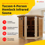Tucson 4-Person Hemlock Corner Infrared Sauna with 10 Carbon Heaters - image 2