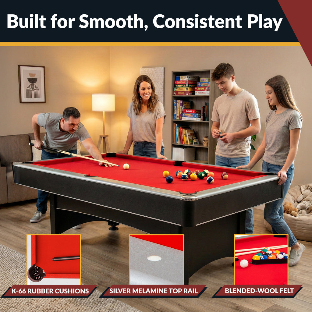 Maverick 7-ft Pool Table with Table Tennis Top - Black with Red Felt - image 4