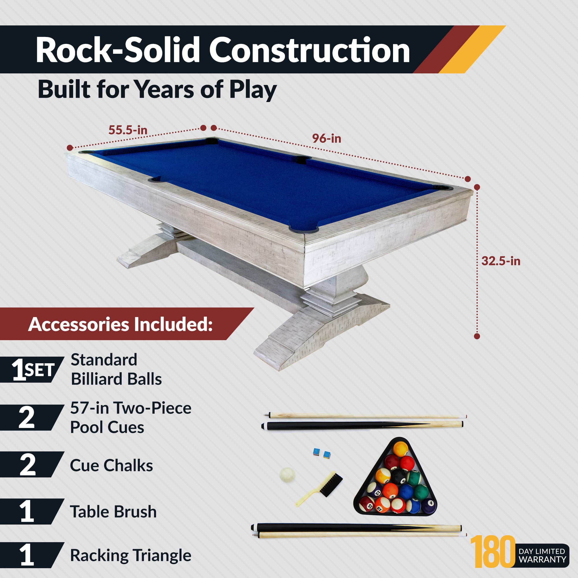 Montecito 8-ft Pool Table- Driftwood Finish with Blue Felt - image 3