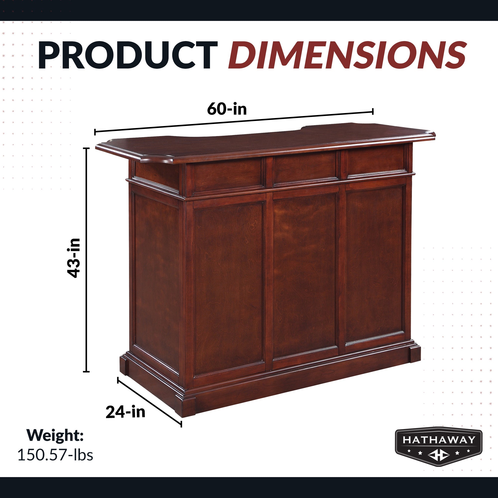 Ridgeline 60-in Hardwood Home Bar with Storage - Mahogany Finish - image 2