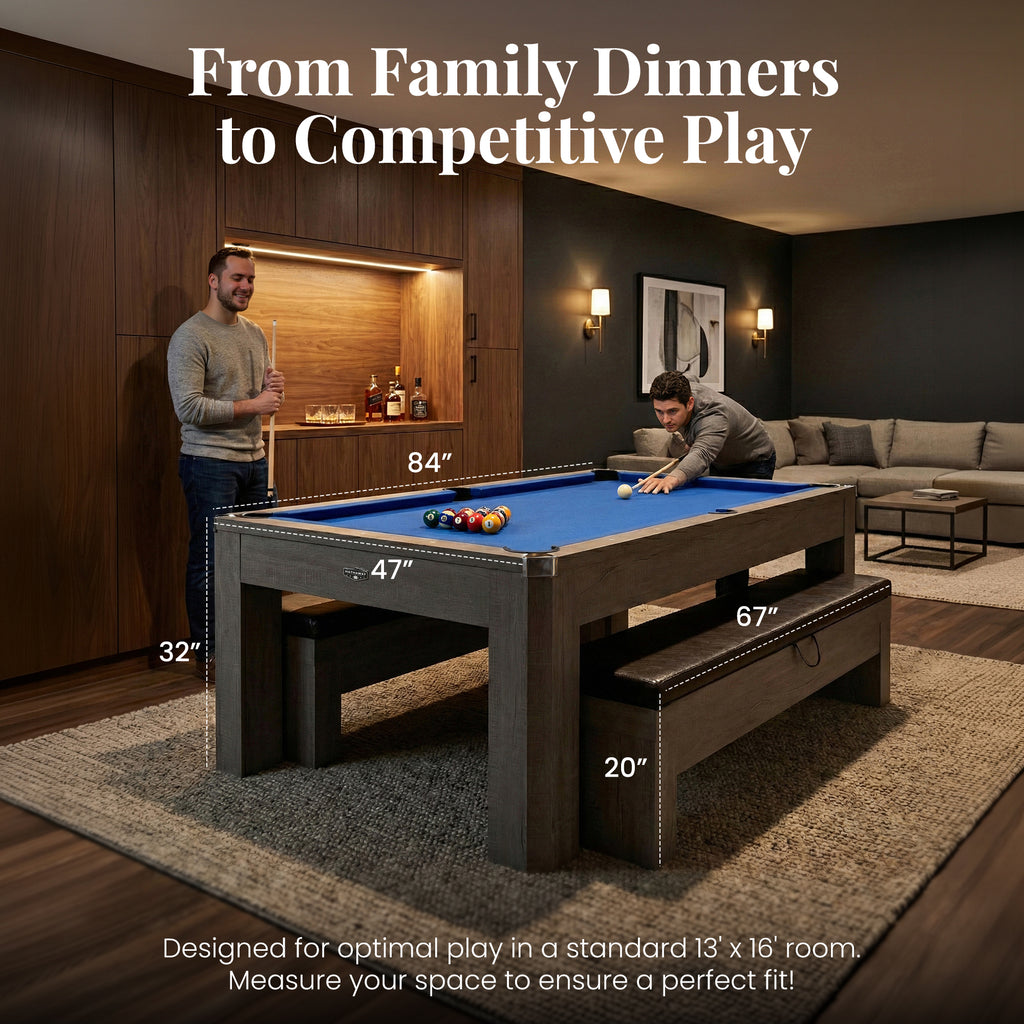 Newport 7-ft Pool Table Combo Set with Benches - Rustic Grey with Blue Felt - image 3