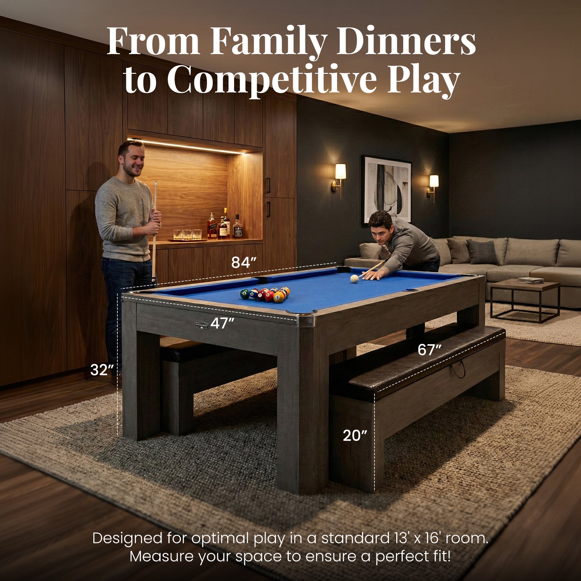 Newport 7-ft Pool Table Combo Set with Benches - Rustic Grey with Blue Felt - image 3