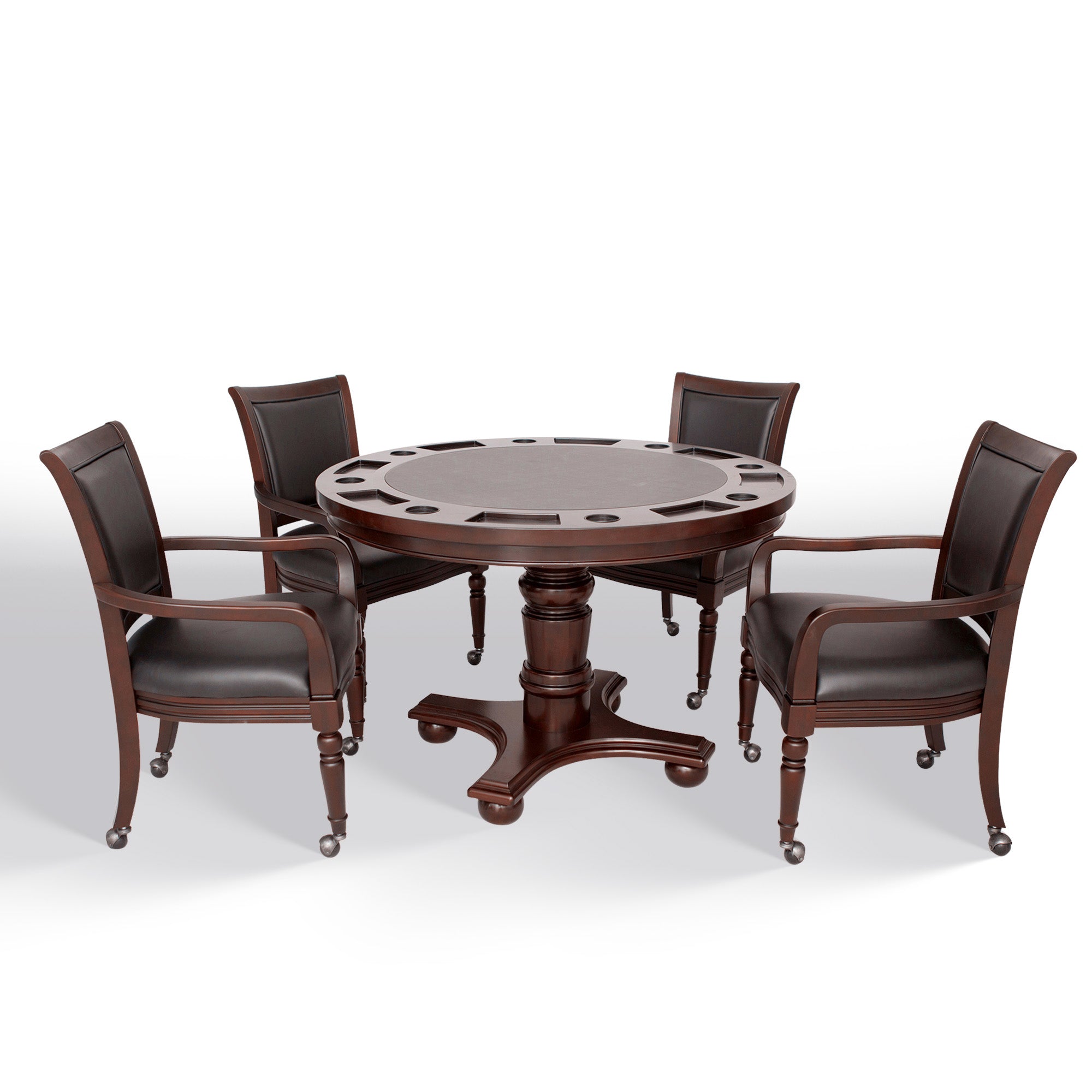 Bridgeport 48-in Poker Table and Dining Top with 4 Arm Chairs - Walnut Finish