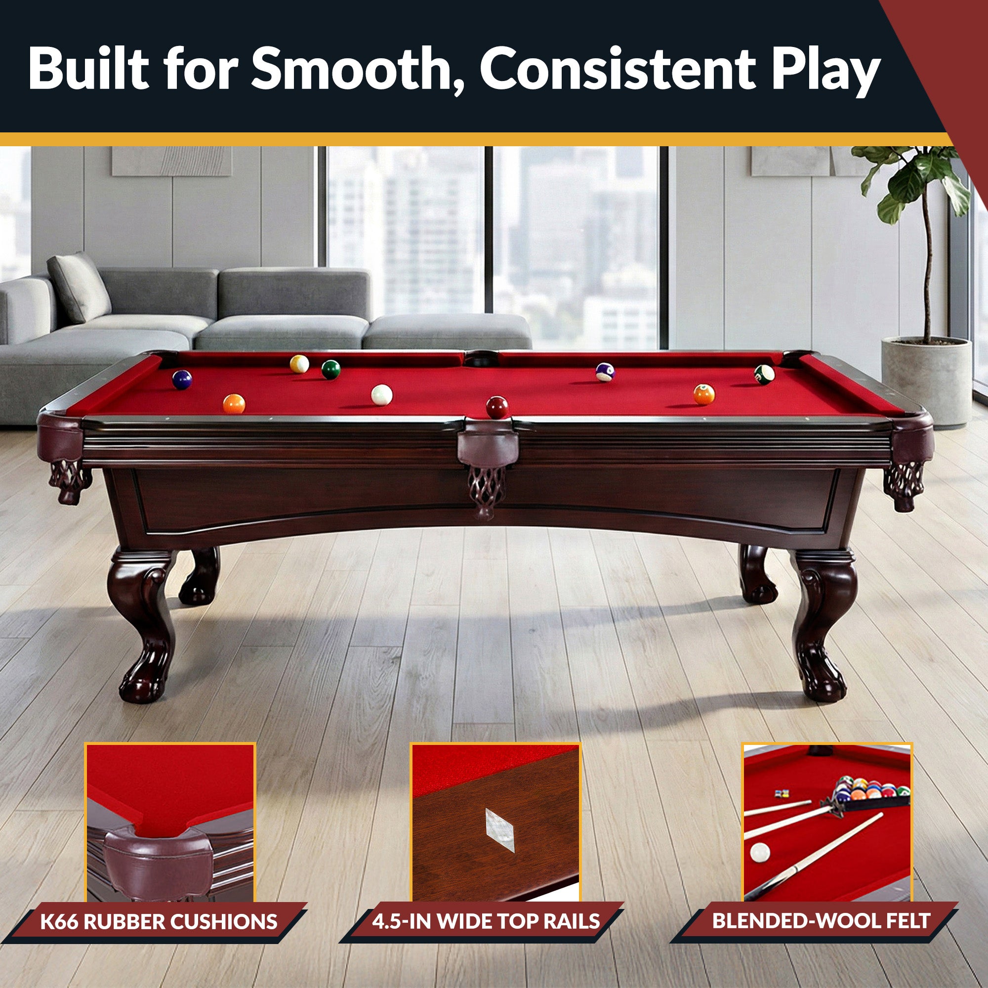 Augusta 8-ft Pool Table - Mahogany Finish with Red Felt - image 4