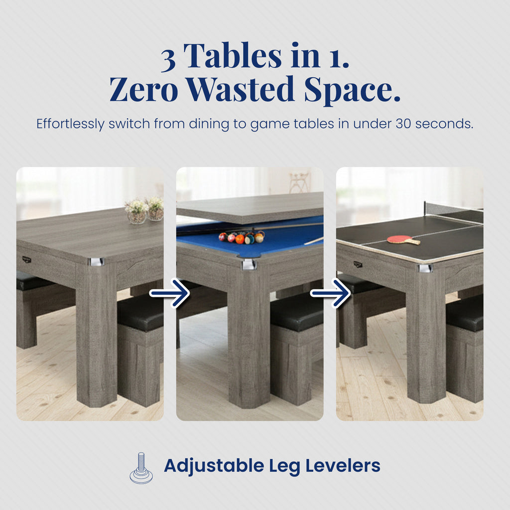 Newport 7-ft Pool Table Combo Set with Benches - Rustic Grey with Blue Felt - image 2