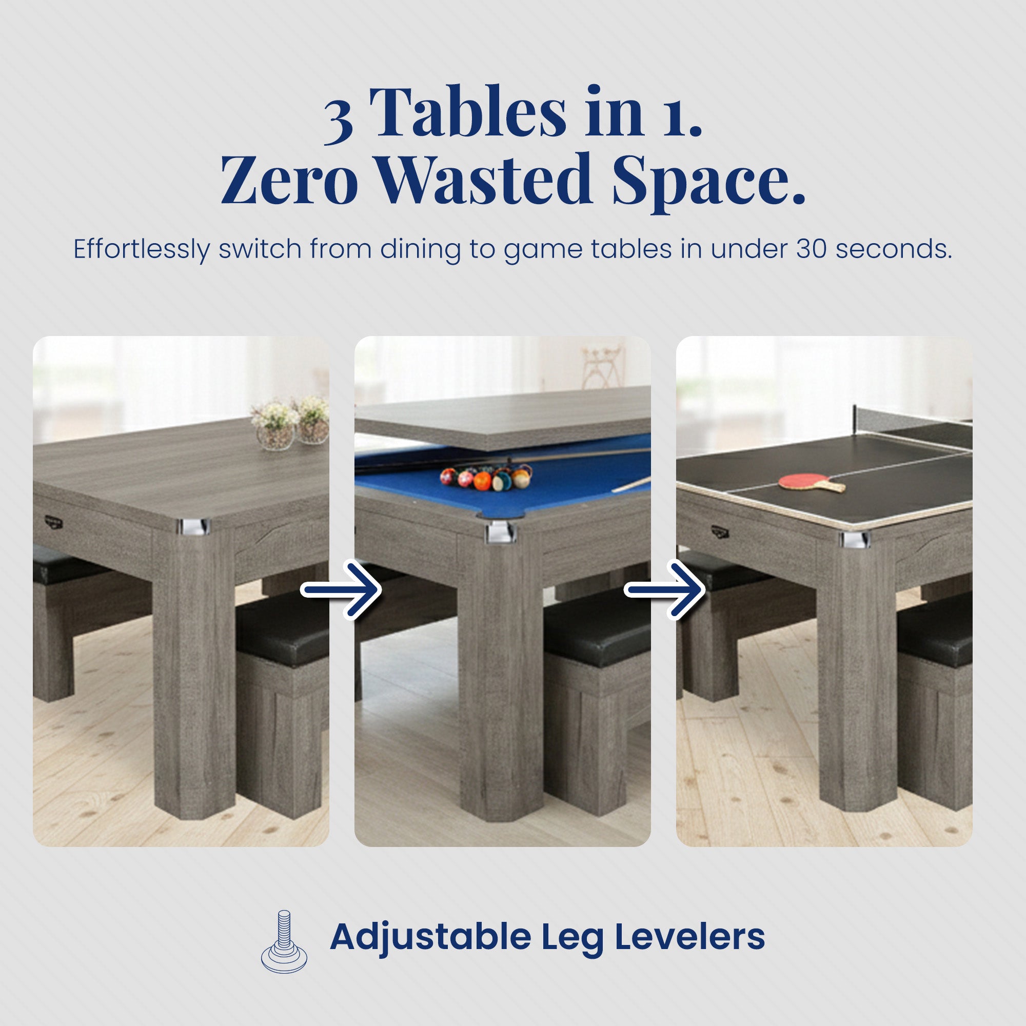 Newport 7-ft Pool Table Combo Set with Benches - Rustic Grey with Blue Felt - image 2