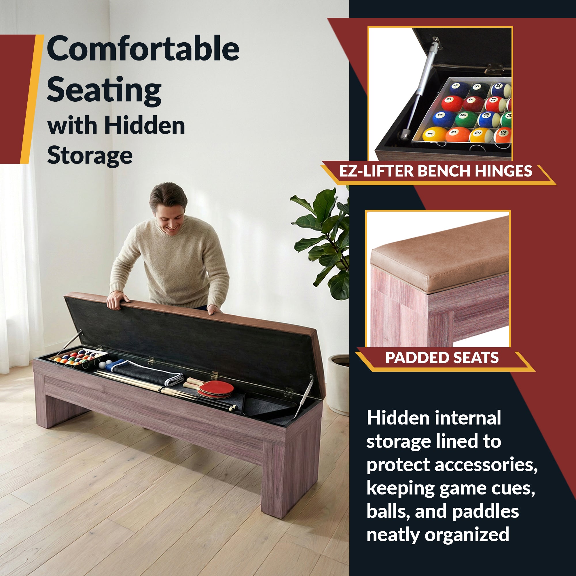 Newport 7-ft Pool Table Combo Set with Benches - Light Oak with Red Felt - image 7