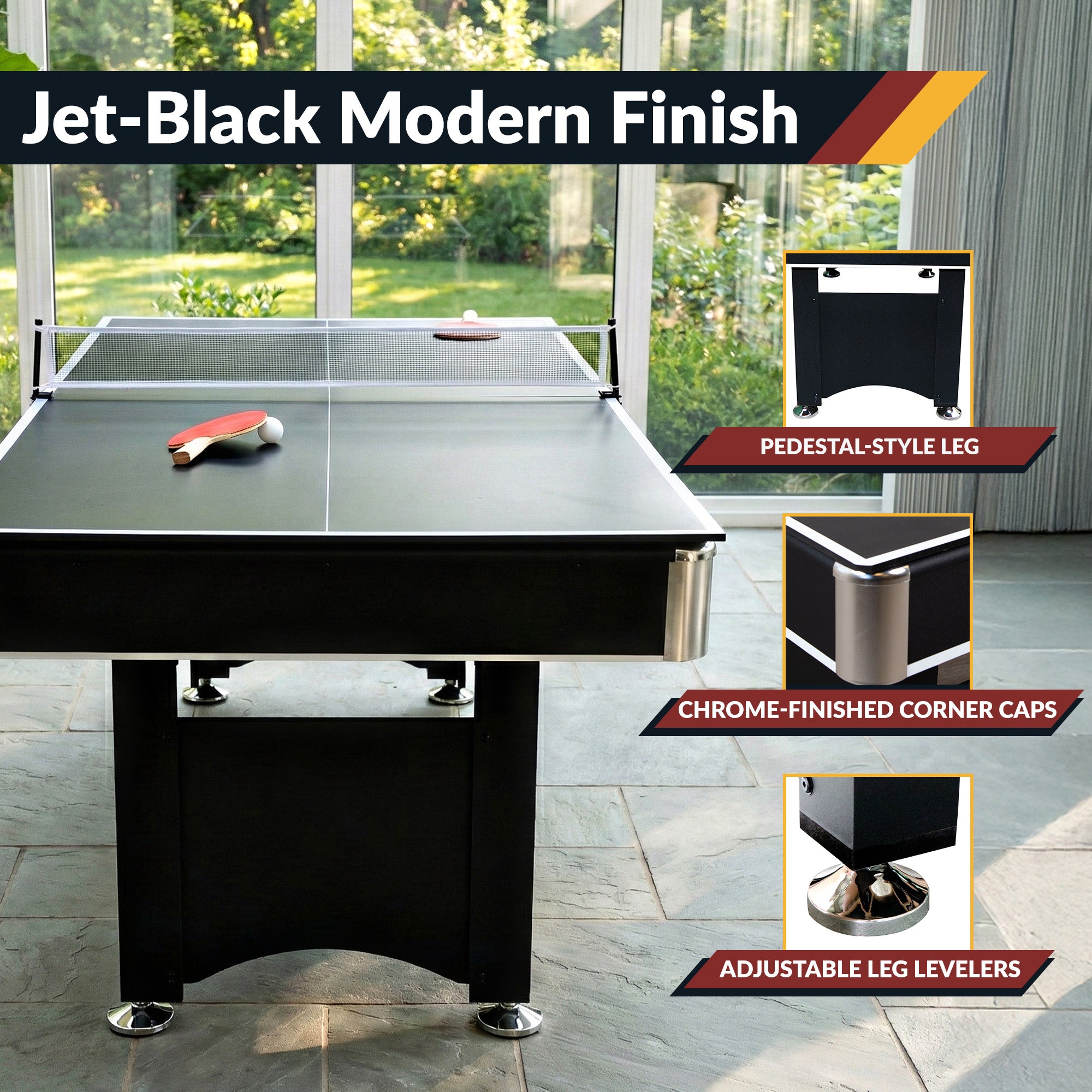 Spartan 6-ft Pool Table with Table Tennis Top - Black with Red Felt - image 6