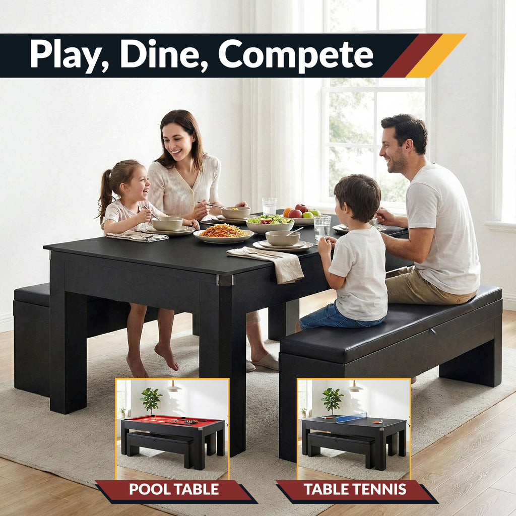 Park Avenue 7-ft Pool Table Combo Set with Benches - Black with Red Felt - image 6