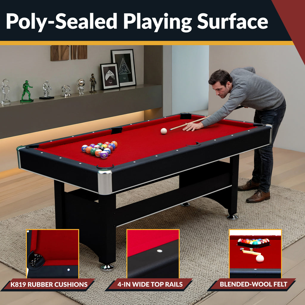 Spartan 6-ft Pool Table with Table Tennis Top - Black with Red Felt - image 4