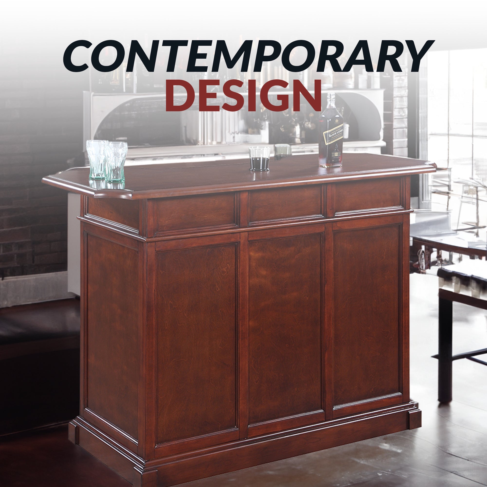 Ridgeline 60-in Hardwood Home Bar with Storage - Mahogany Finish - image 7