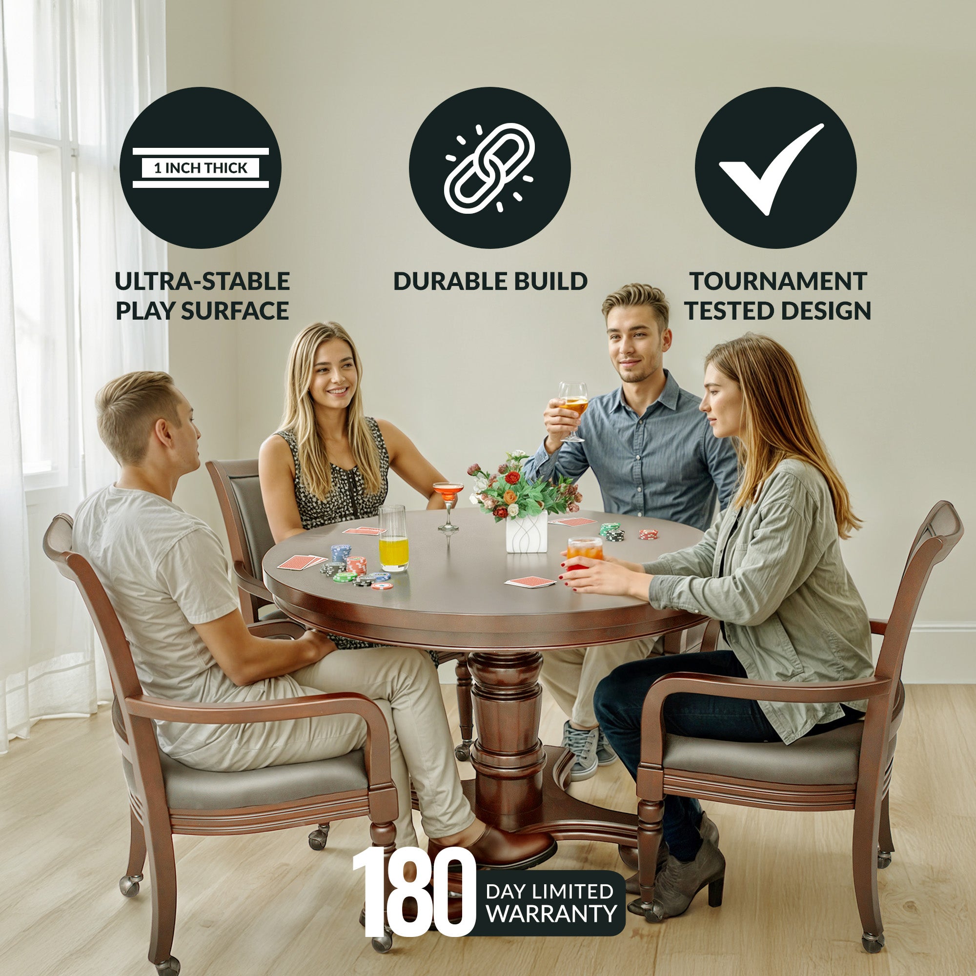 Bridgeport 48-in Poker Table and Dining Top with 4 Arm Chairs - Walnut Finish - image 4