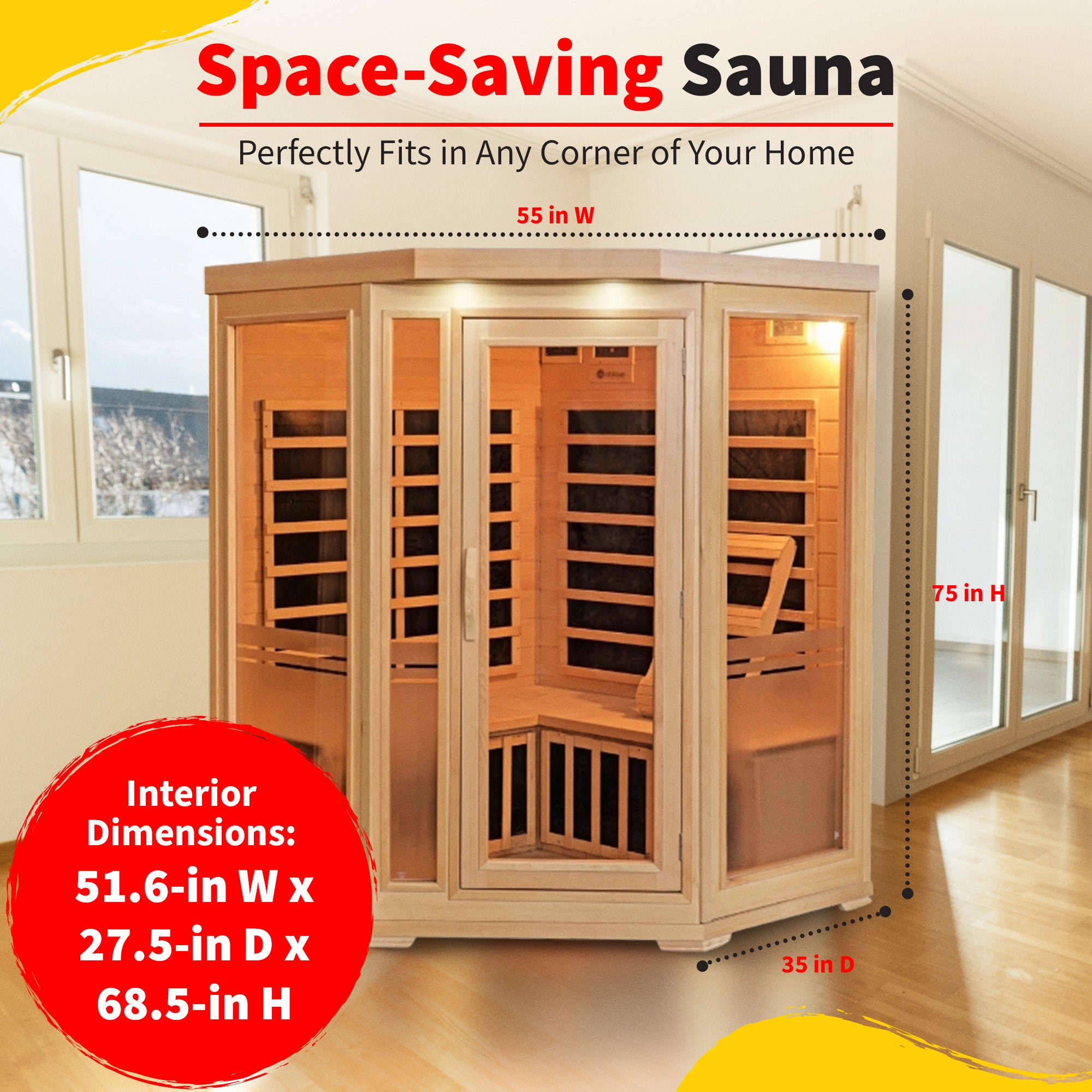 Sonoma 3-Person Hemlock Infrared Corner Sauna with 7 Carbon Heaters - image 4