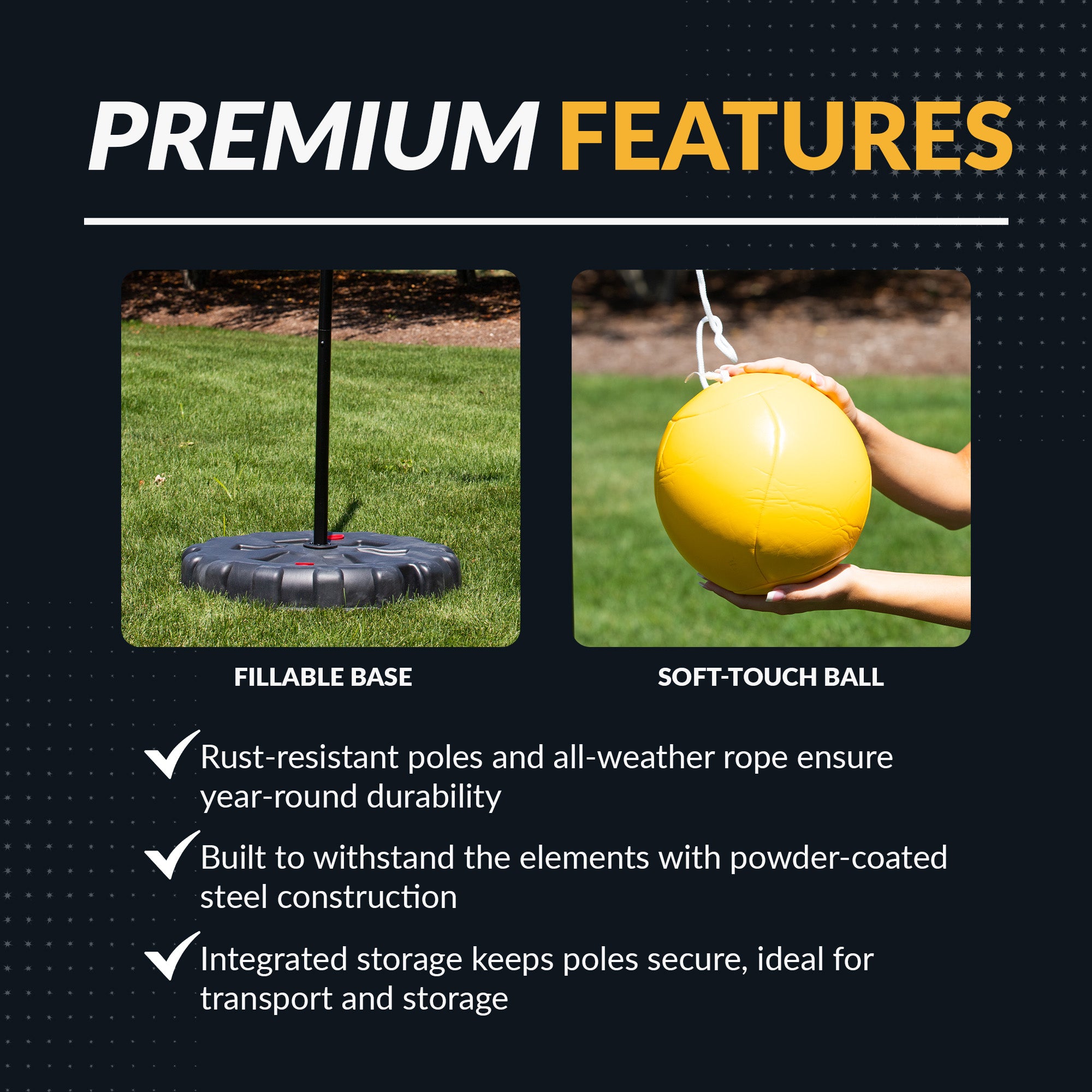 Tetherball Set with Fillable Base – Black/Yellow - image 5