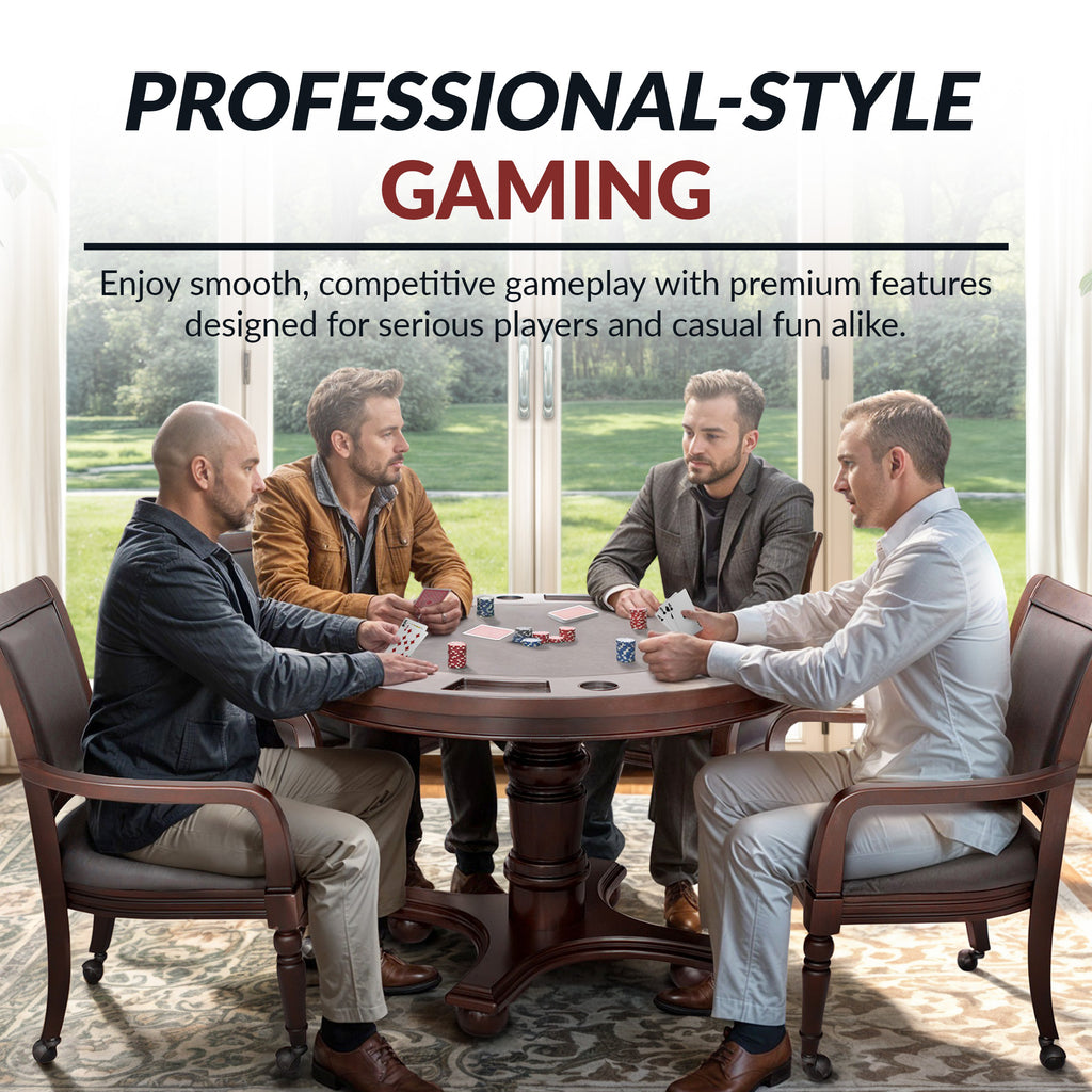 Bridgeport 48-in Poker Table and Dining Top with 4 Arm Chairs - Walnut Finish - image 7