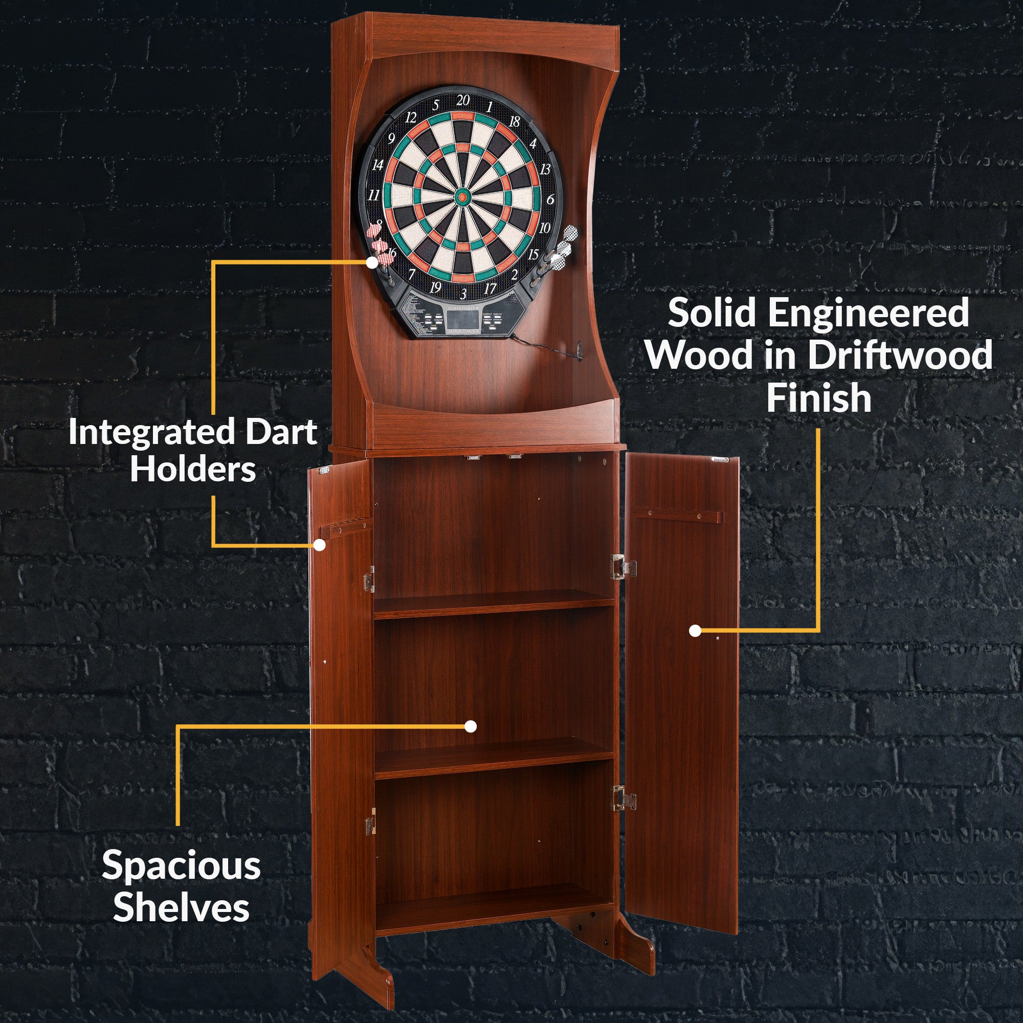 Outlaw Electronic Dartboard and 81-in Free-Standing Cabinet - Cherry Finish - image 7