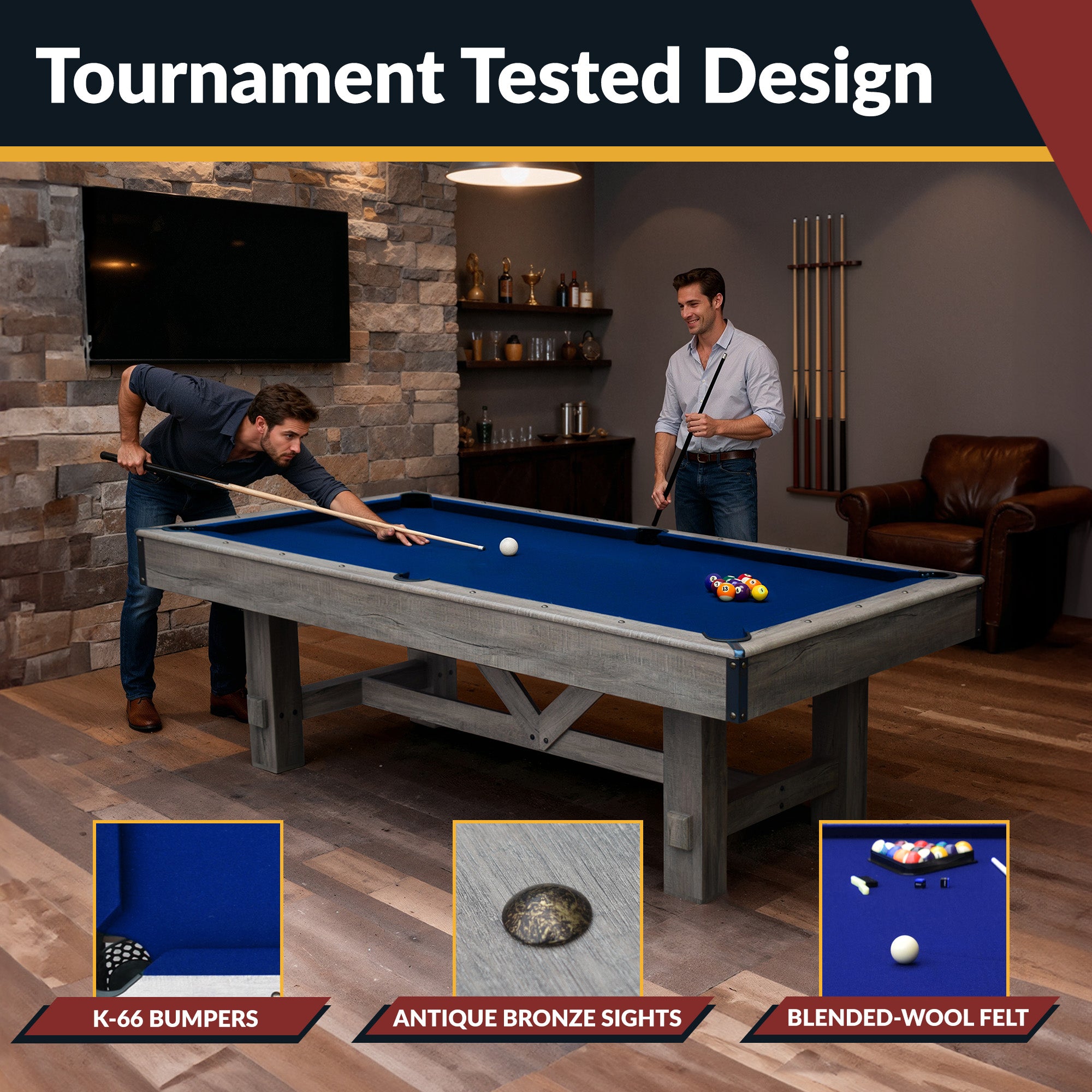 Logan 7-ft Pool Table Combo Set with Benches - Rustic Gray with Blue Felt - image 4