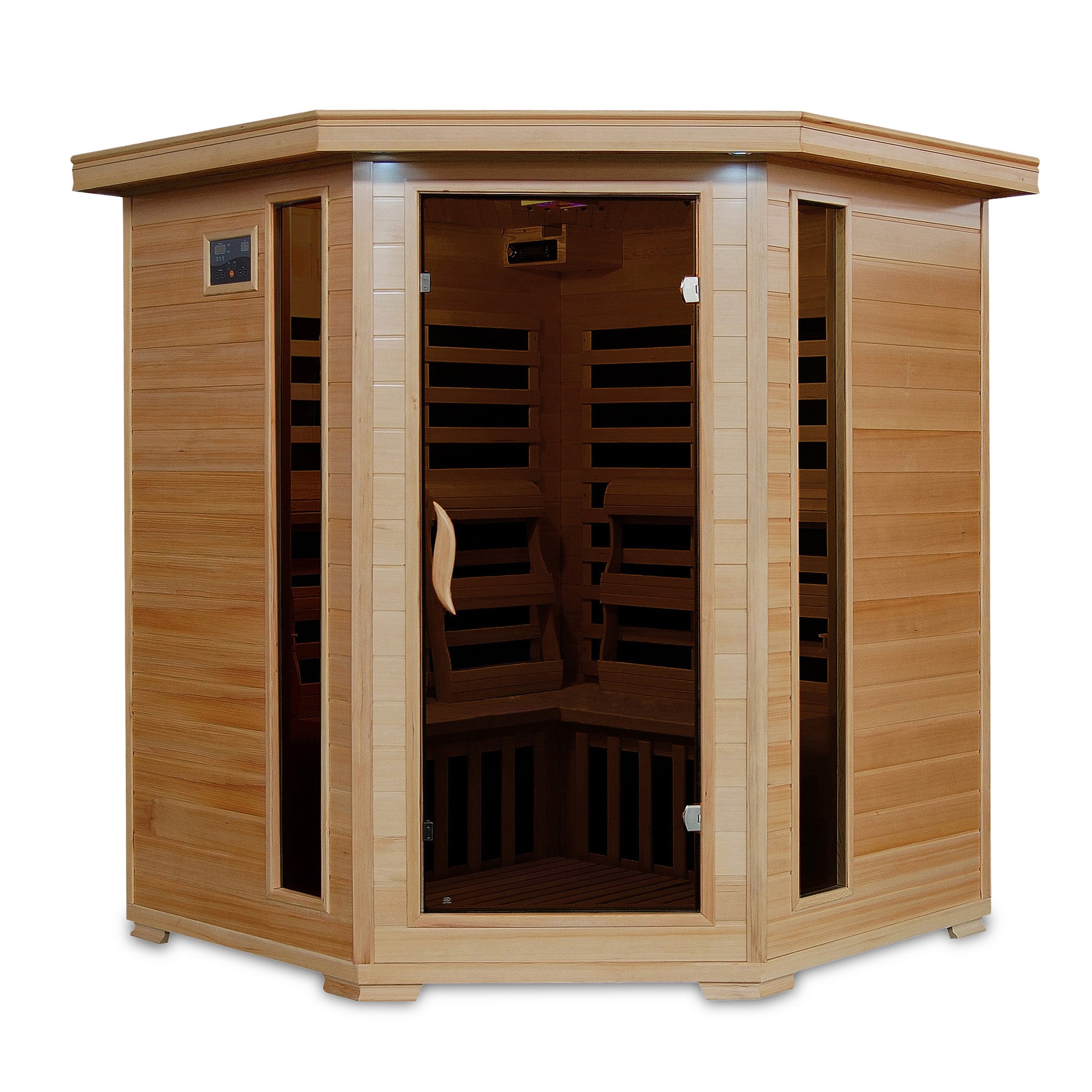 Tucson 4-Person Hemlock Corner Infrared Sauna with 10 Carbon Heaters