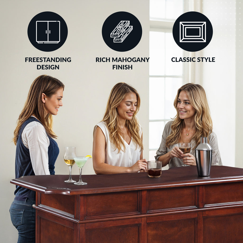 Ridgeline 60-in Hardwood Home Bar with Storage - Mahogany Finish - image 4