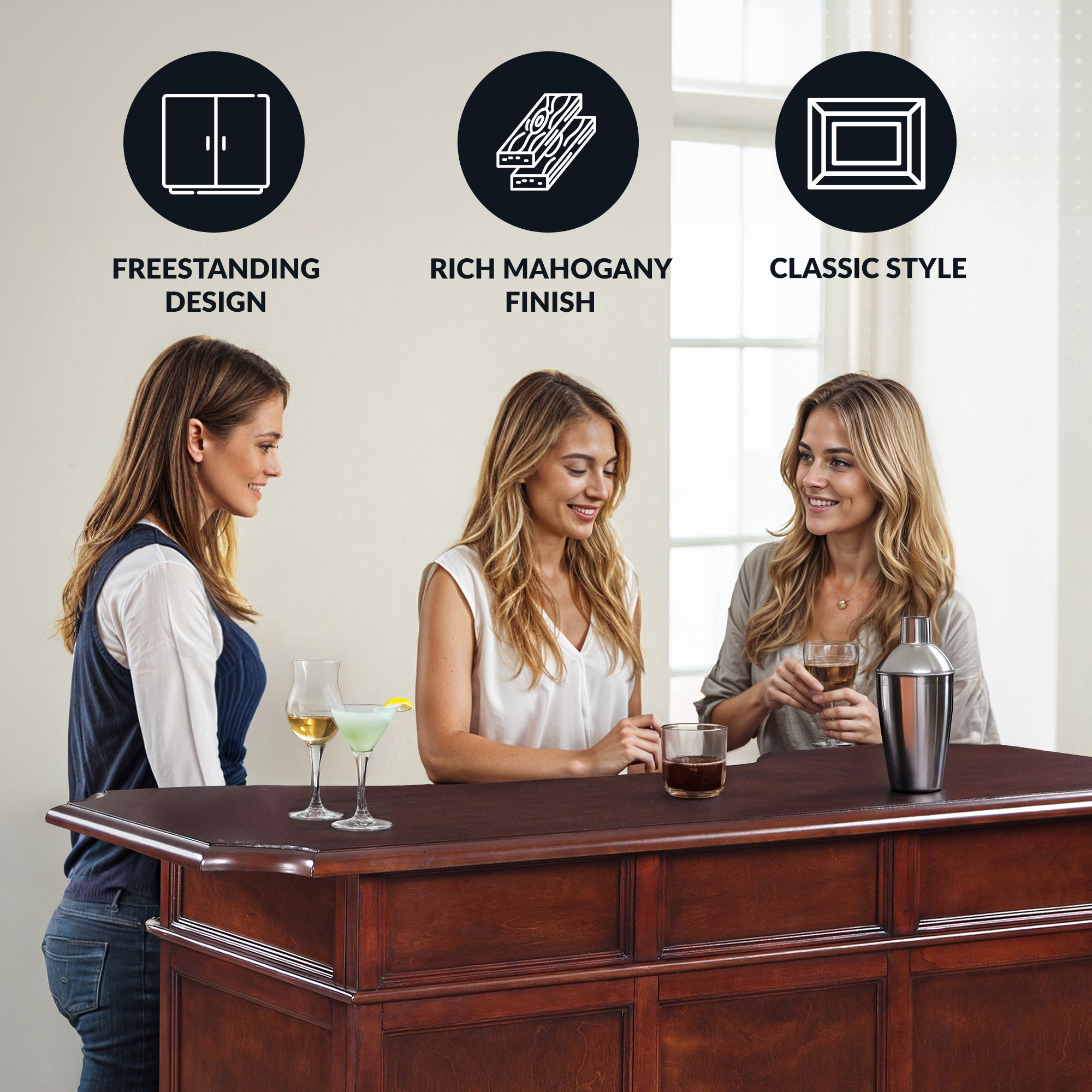 Ridgeline 60-in Hardwood Home Bar with Storage - Mahogany Finish - image 4