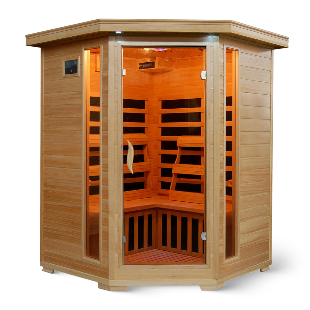 Santa Fe 3-Person Hemlock Corner Infrared Sauna with 7 Carbon Heaters