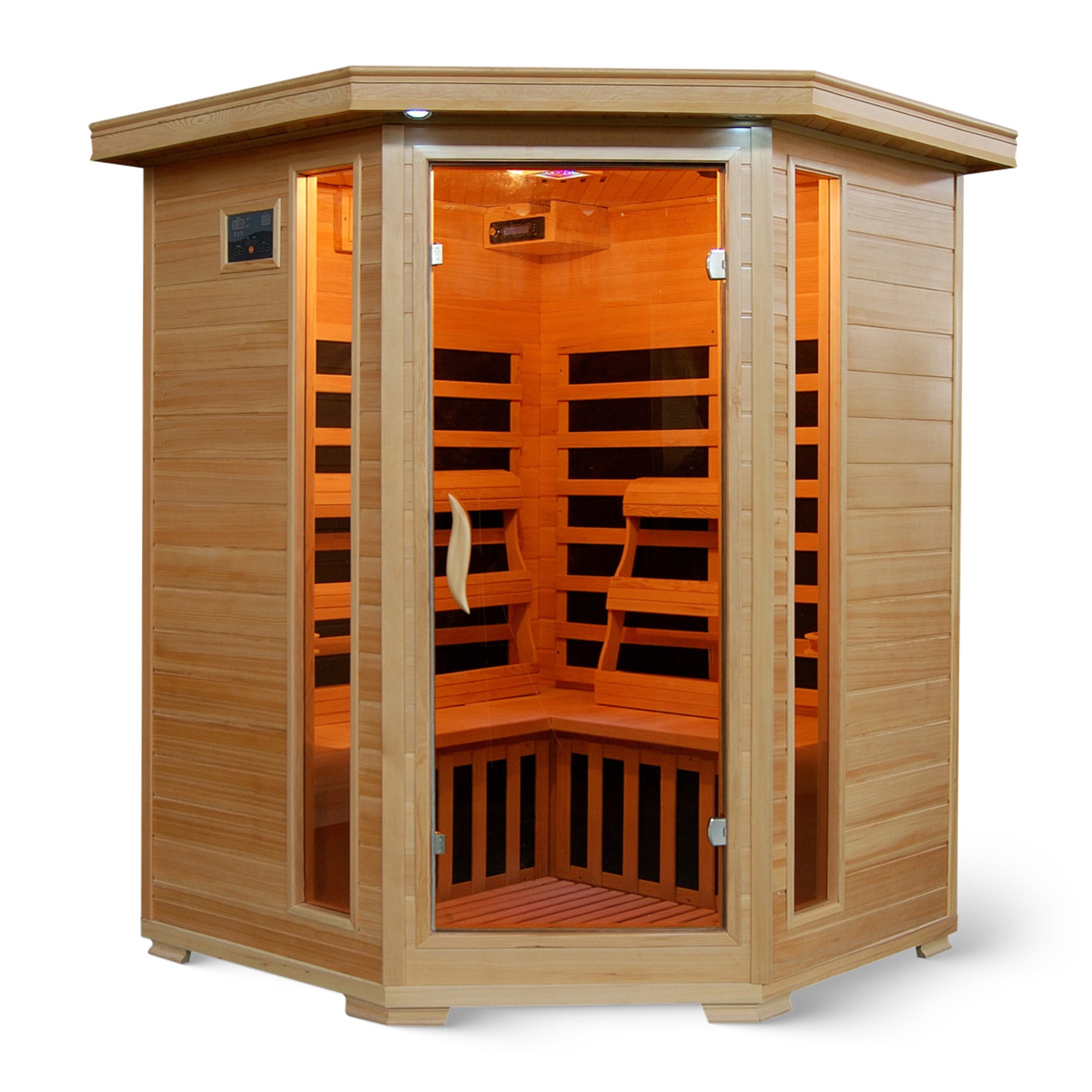 Santa Fe 3-Person Hemlock Corner Infrared Sauna with 7 Carbon Heaters