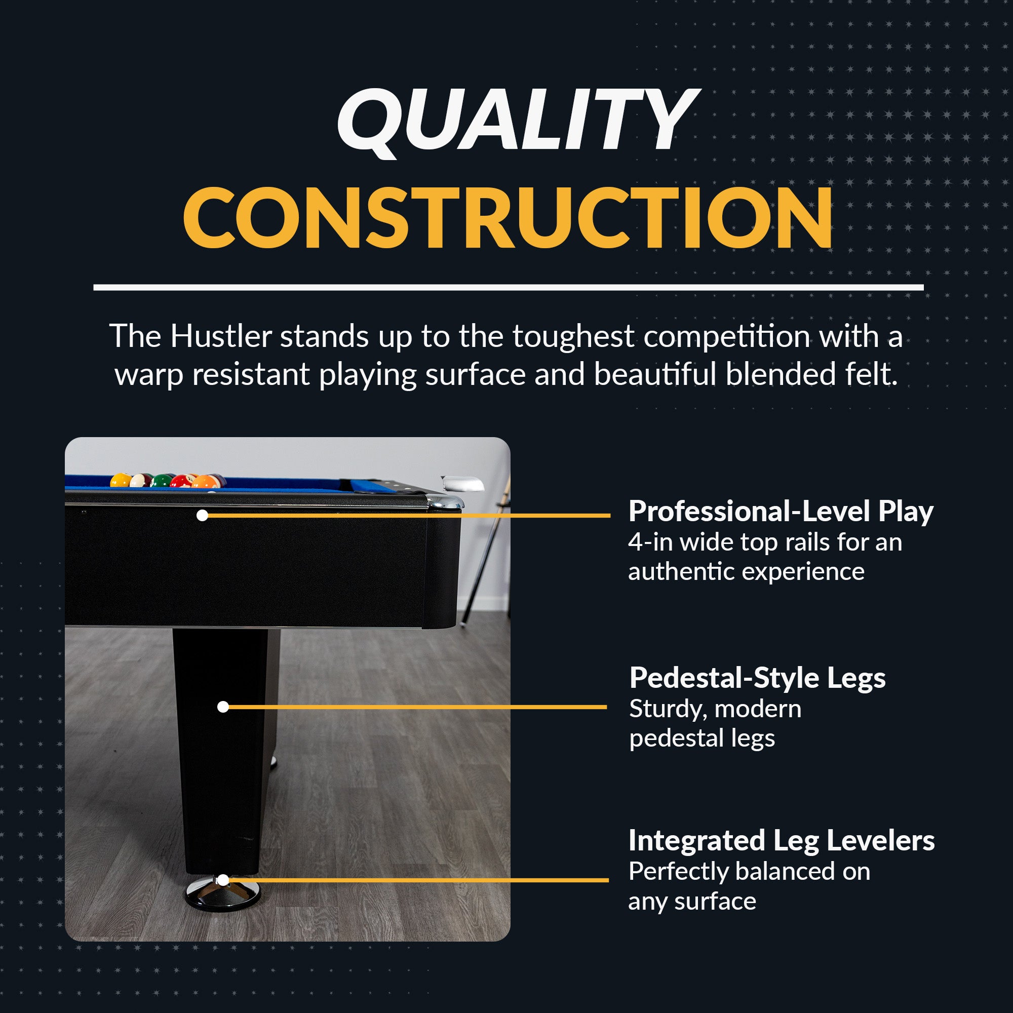 Hustler 7-ft Pool Table with Ball Return - Black with Blue Felt - image 3