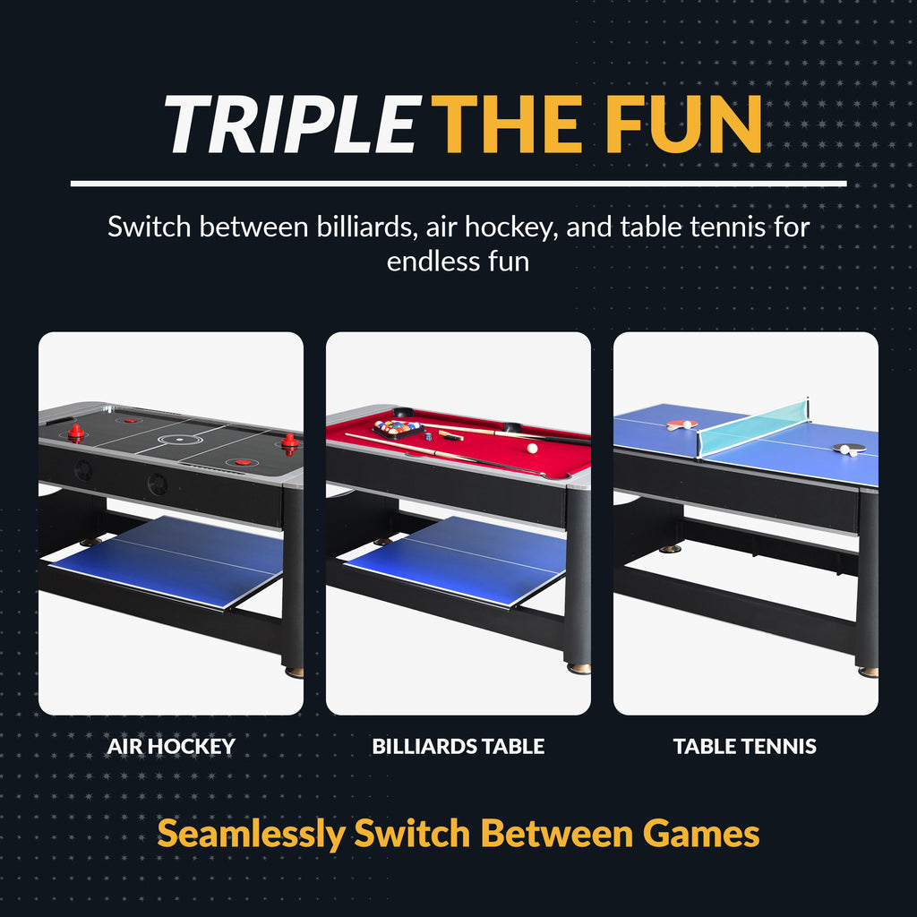 Triple Threat 6-ft Air Hockey 3-in-1 Rotating Multi-Game Table and Cabinet - image 3